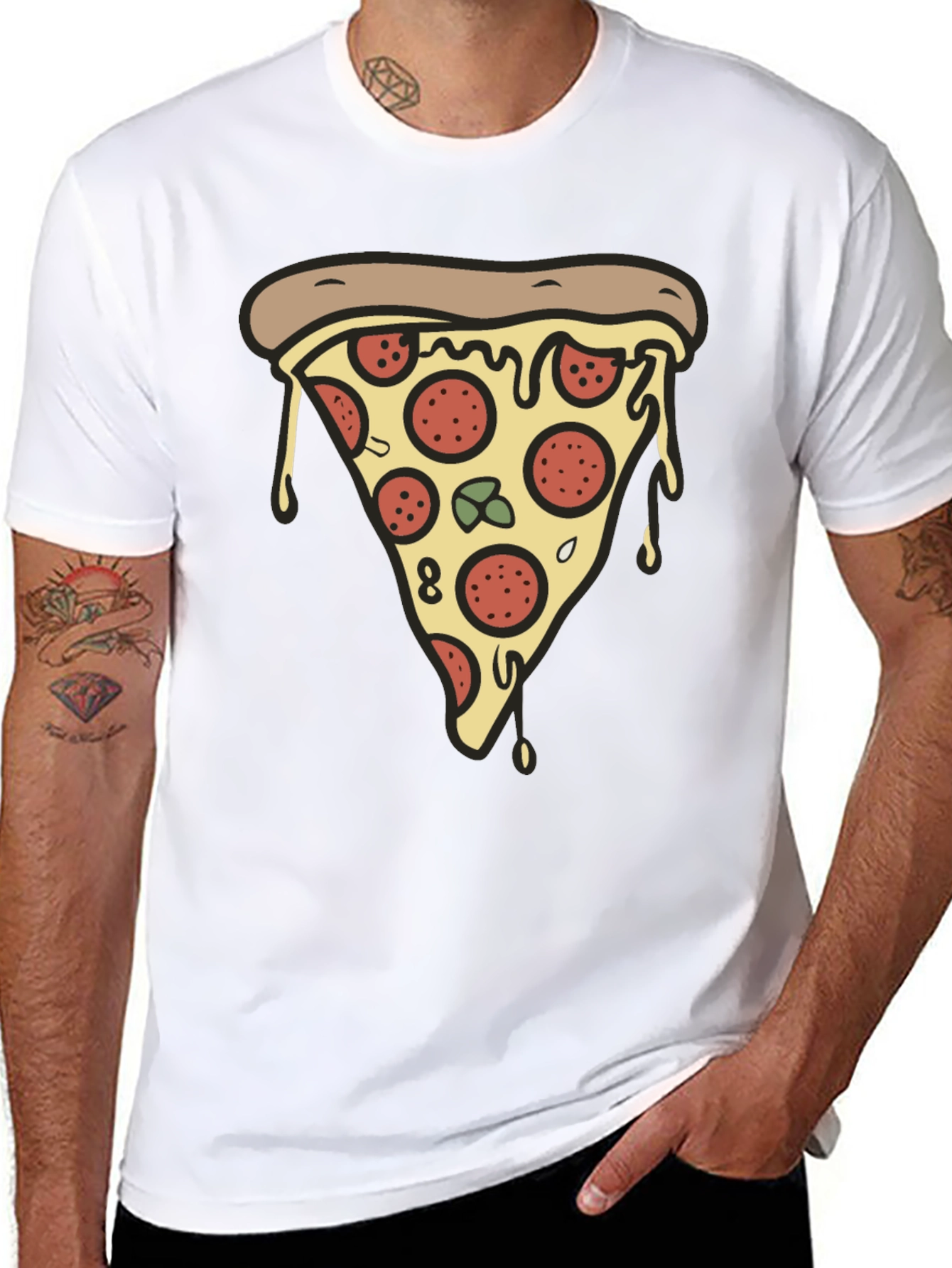 Pizza Slice Graphic Tee - Casual Black T-Shirt