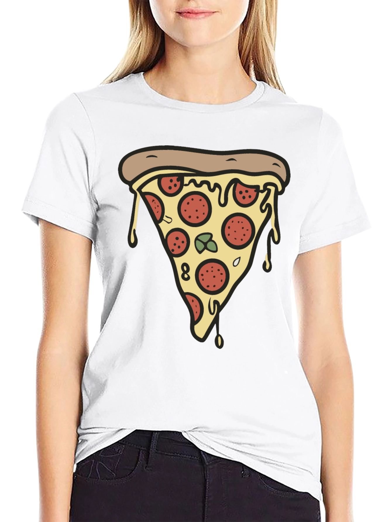 Pizza Slice Graphic Tee - Casual Black T-Shirt
