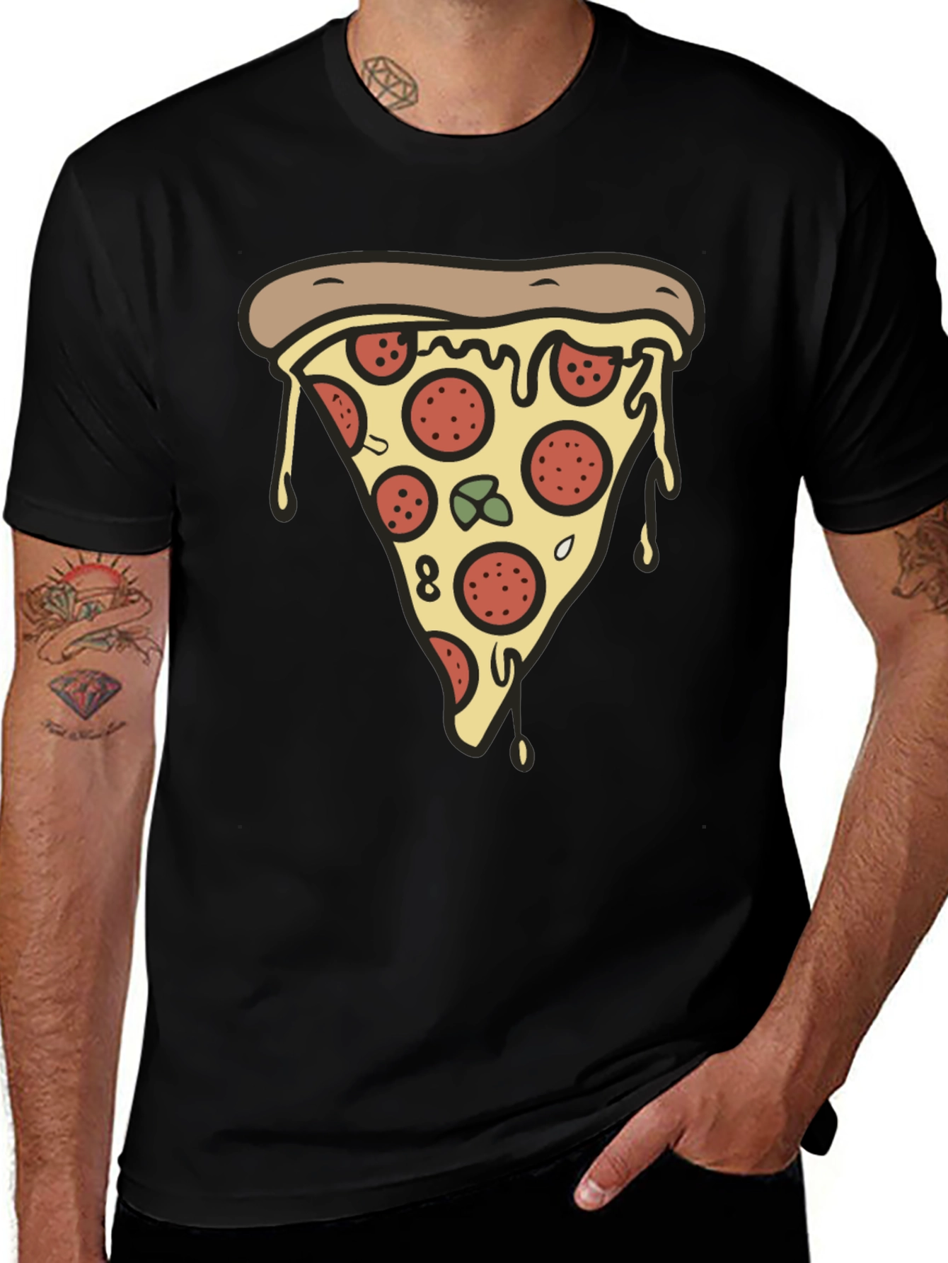 Pizza Slice Graphic Tee - Casual Black T-Shirt