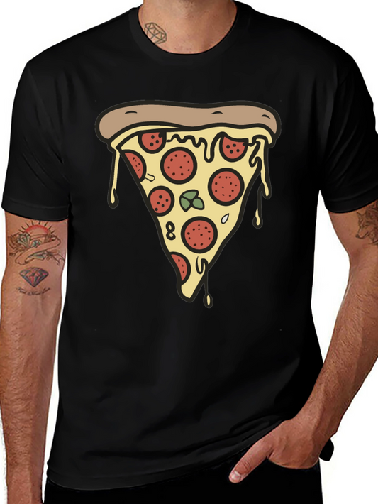 Pizza Slice Graphic Tee - Casual Black T-Shirt