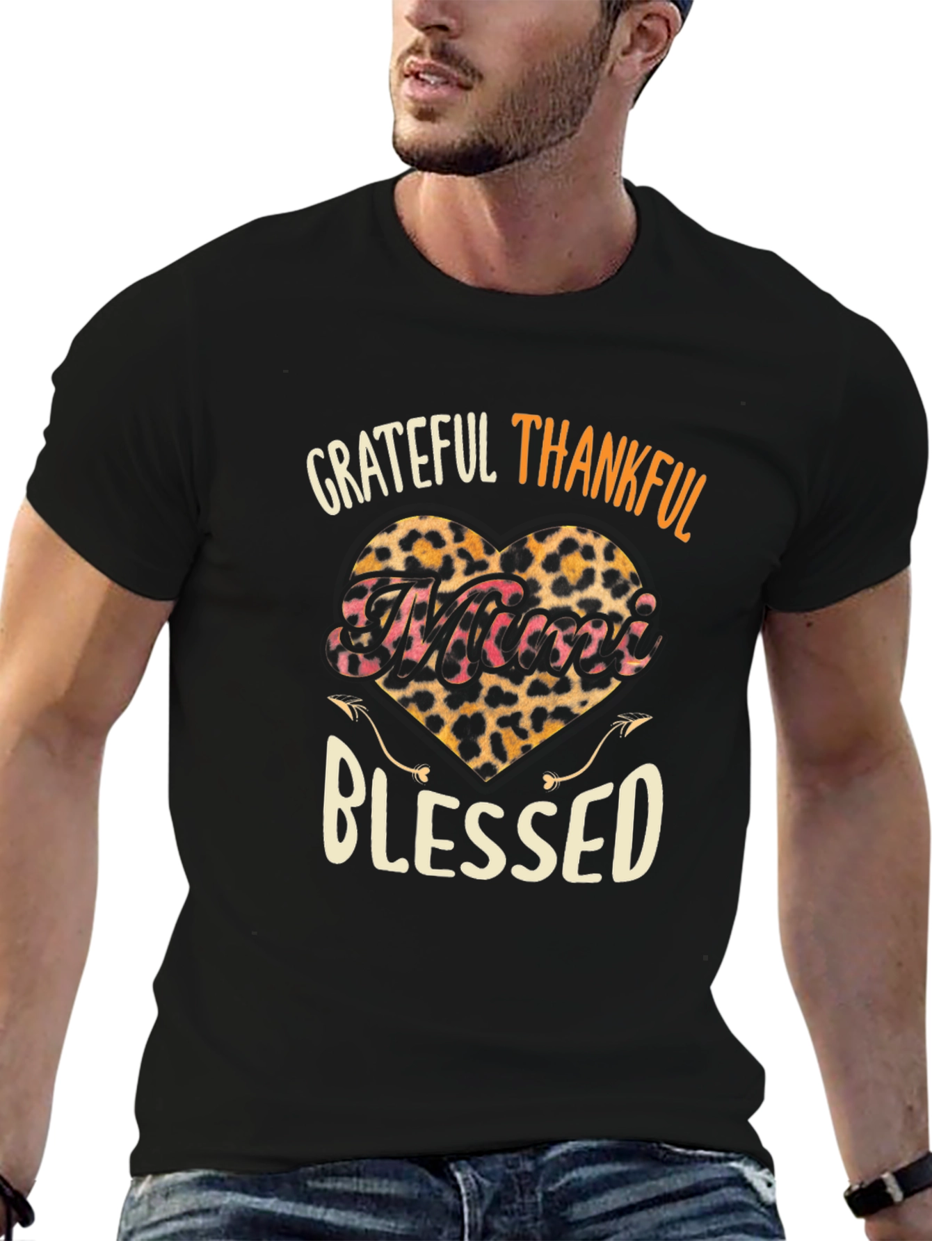 Grateful Thankful Blessed Leopard Print Heart T-Shirt