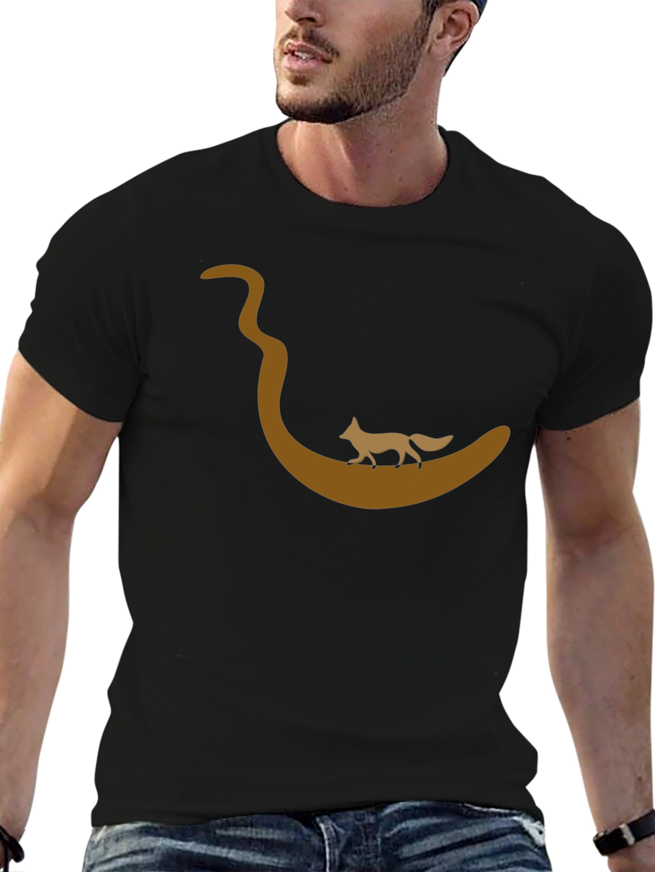 Fox on River T-Shirt - Black Cotton Tee