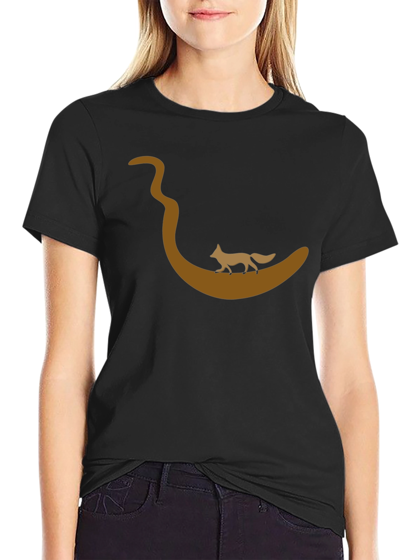 Fox on River T-Shirt - Black Cotton Tee