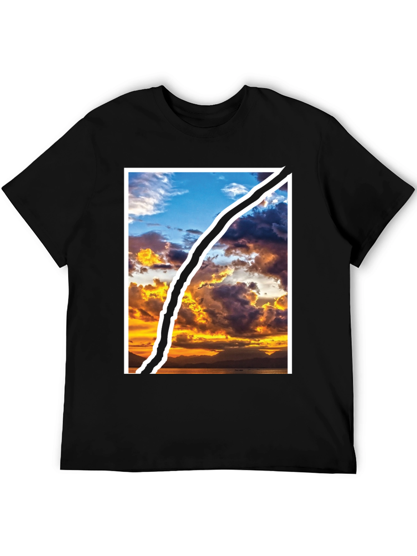 Sunset Sky Graphic Tee - Unique Ripped Design