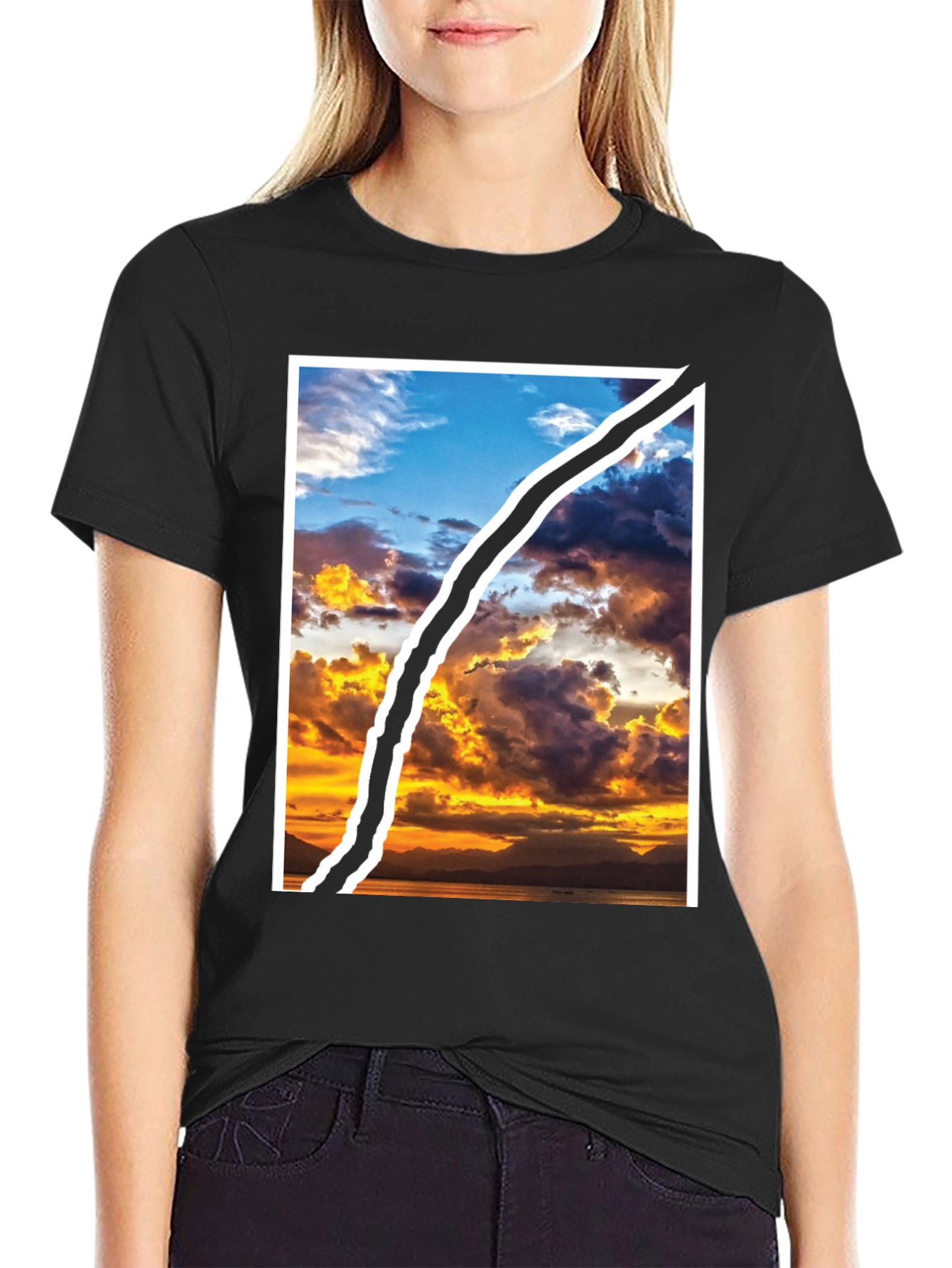 Sunset Sky Graphic Tee - Unique Ripped Design