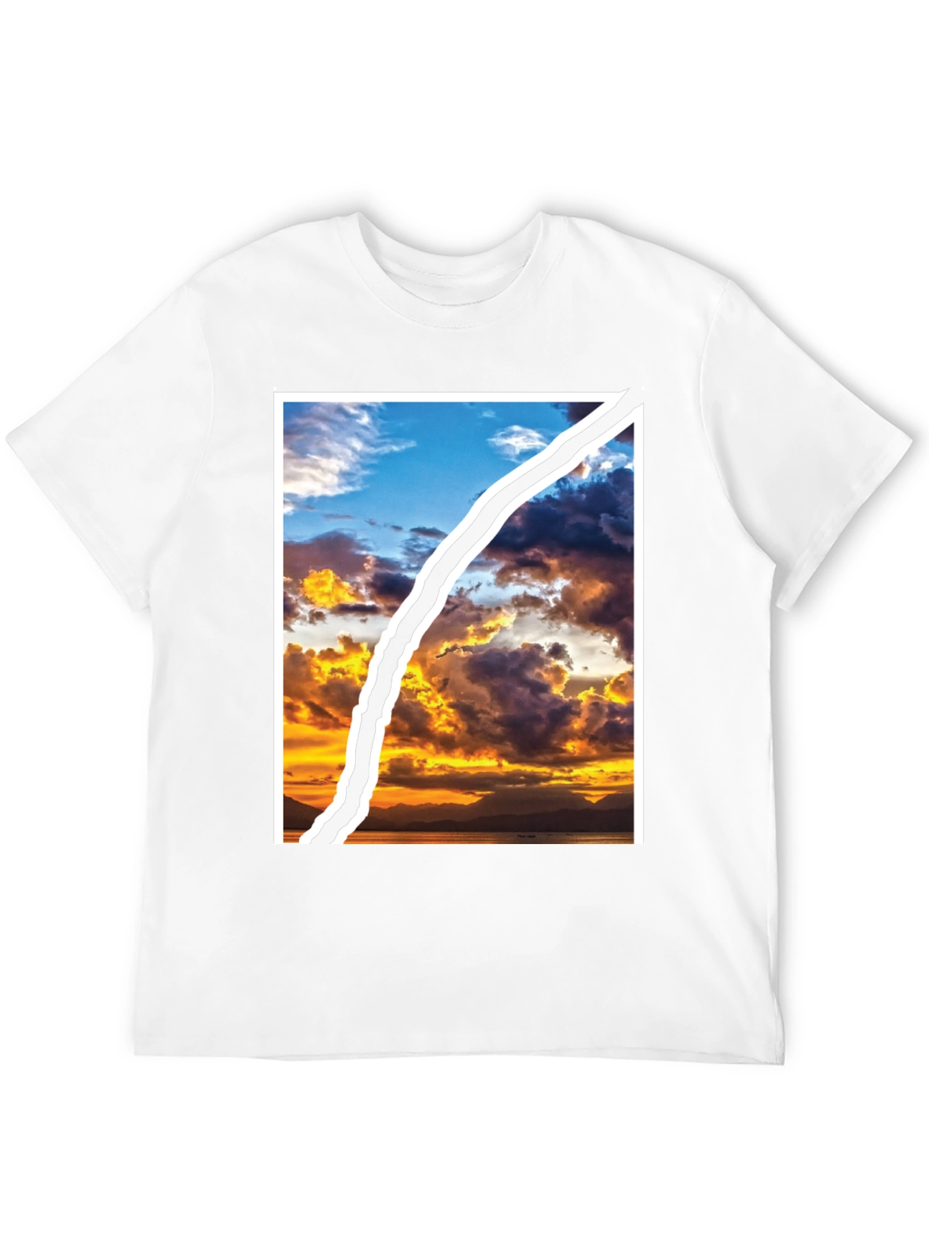 Sunset Sky Graphic Tee - Unique Ripped Design