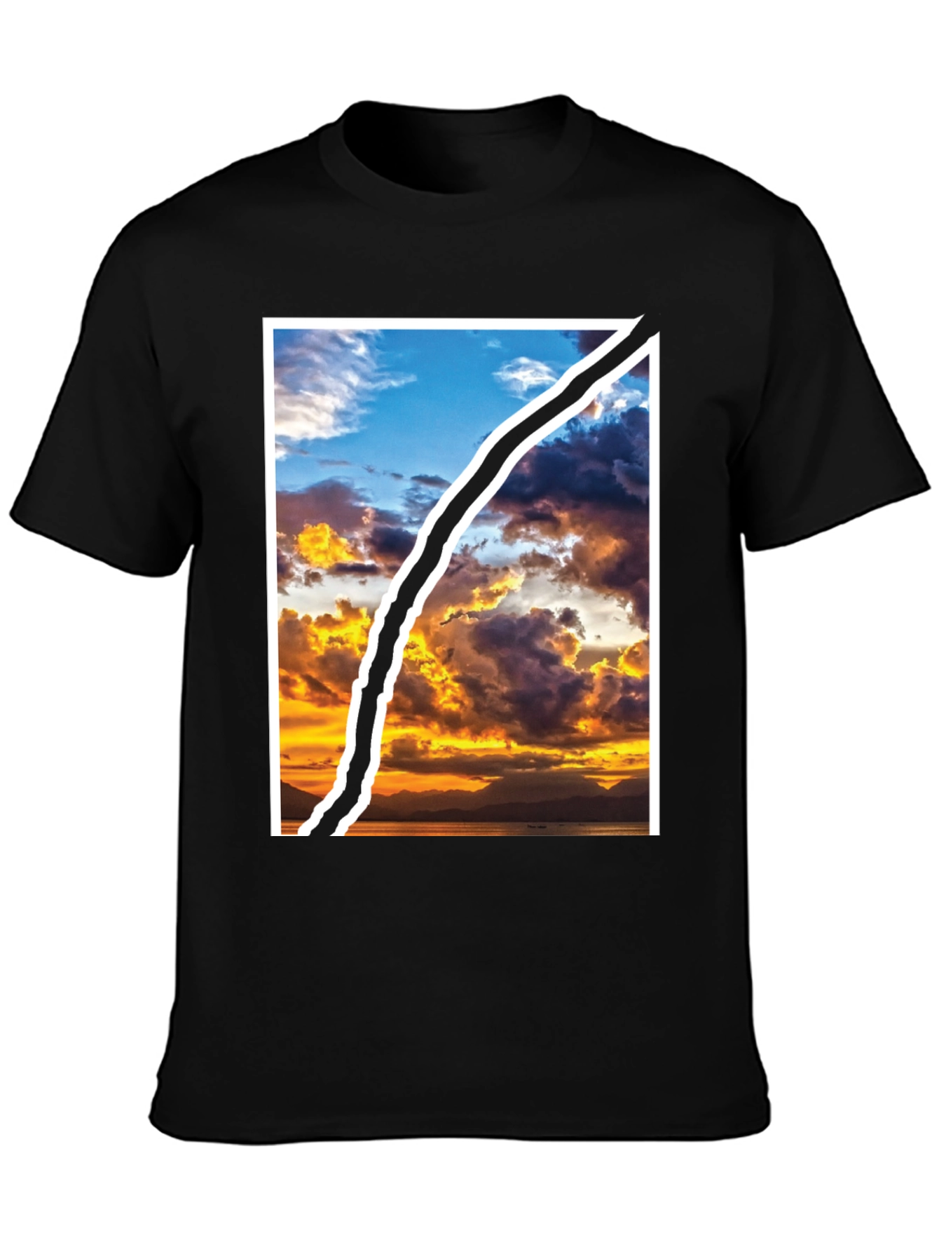 Sunset Sky Graphic Tee - Unique Ripped Design
