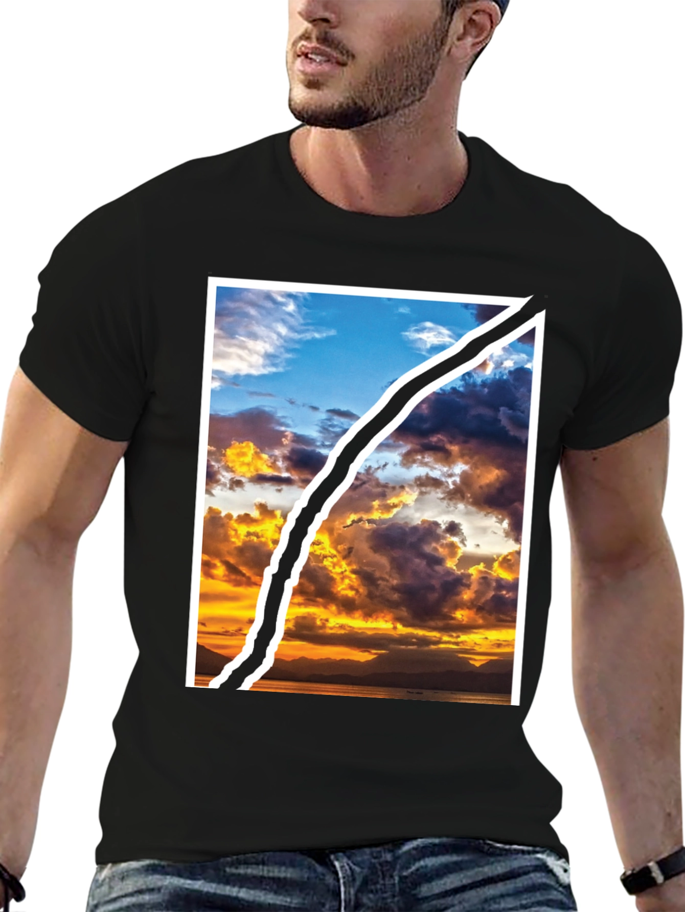 Sunset Sky Graphic Tee - Unique Ripped Design