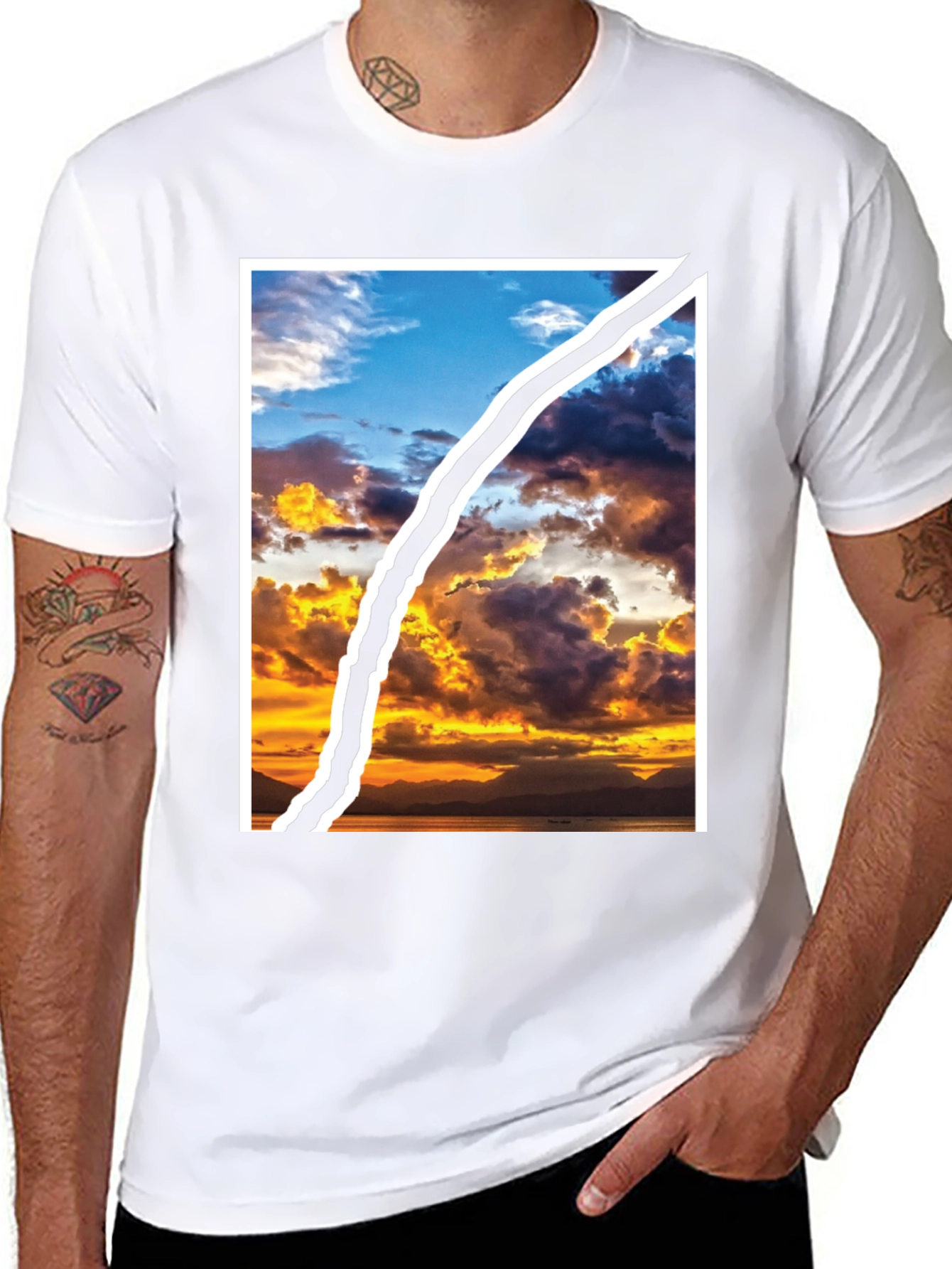 Sunset Sky Graphic Tee - Unique Ripped Design