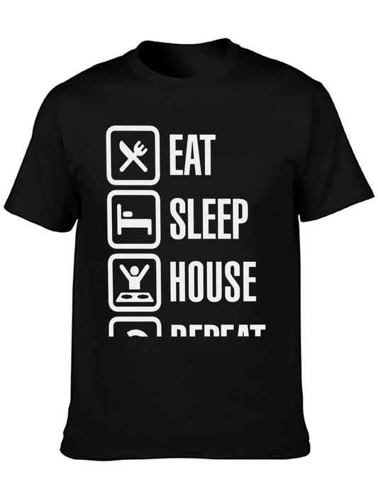 Eat Sleep House Repeat Black Graphic T-Shirt