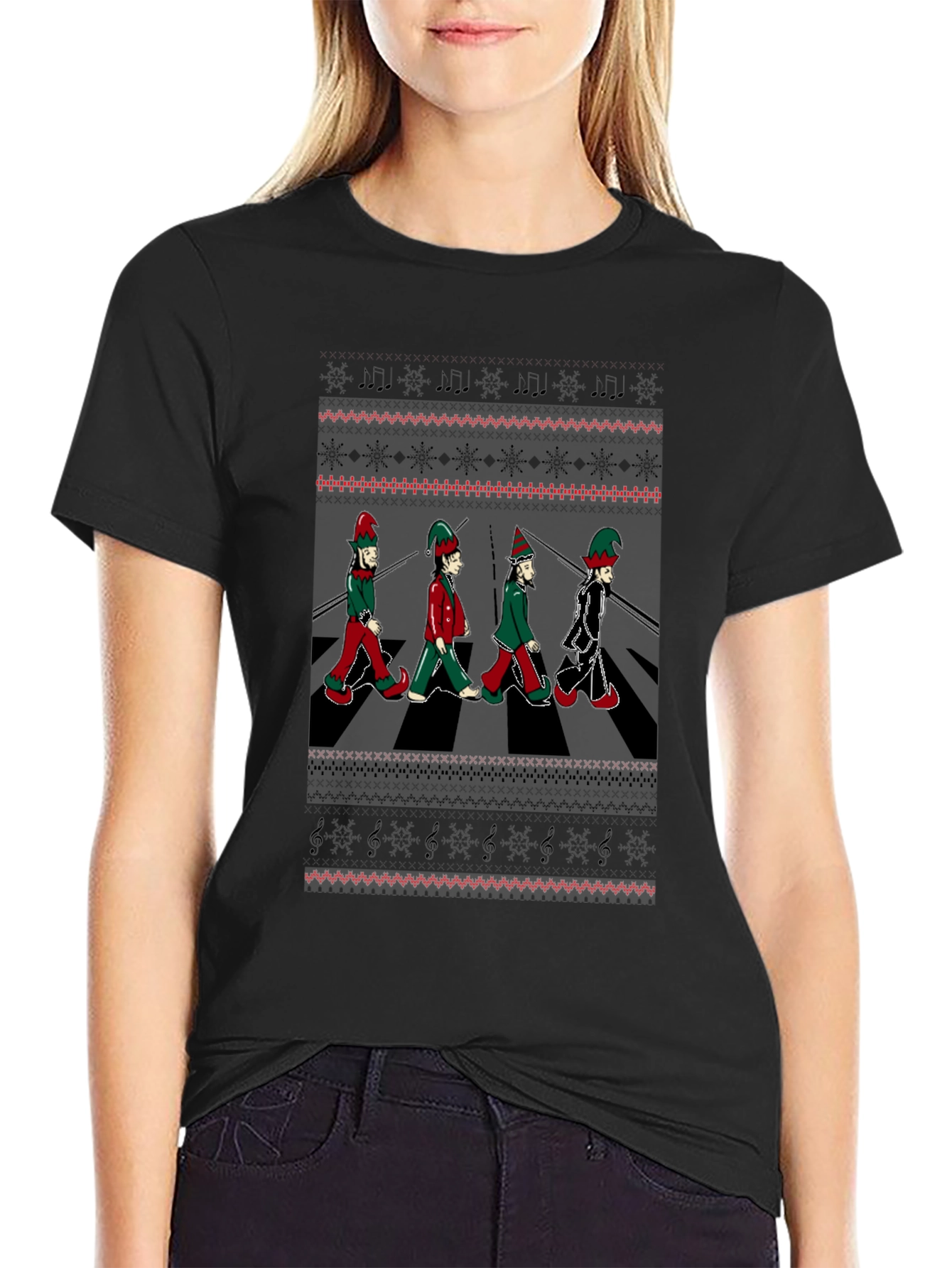Christmas Elf Abbey Road T-Shirt - Holiday Beatles Parody