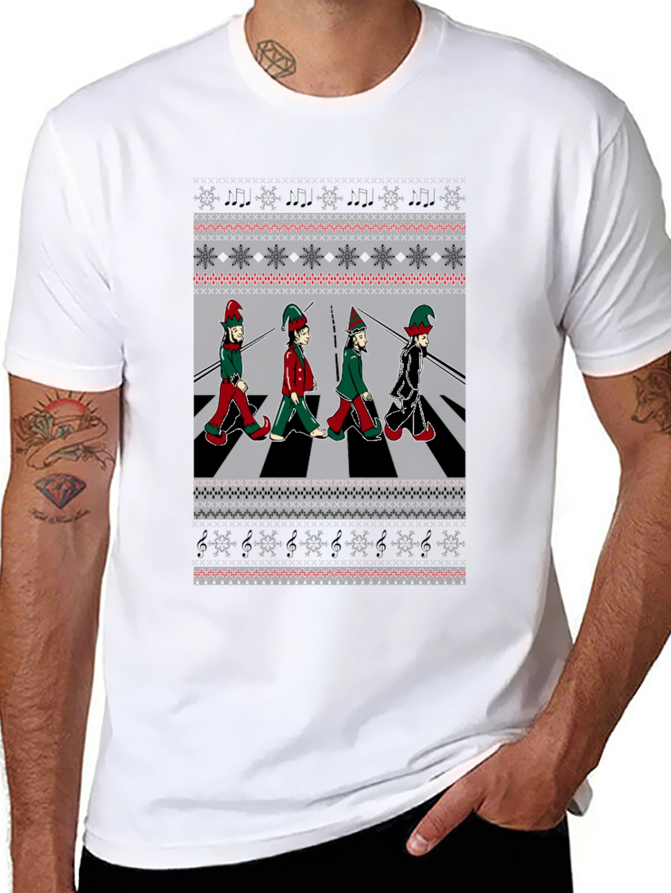 Christmas Elf Abbey Road T-Shirt - Holiday Beatles Parody