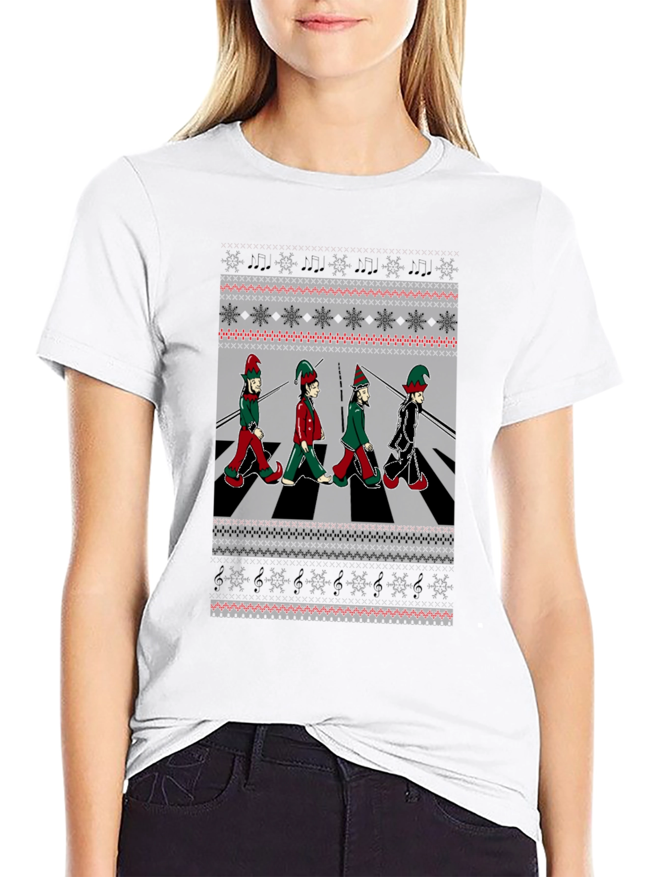Christmas Elf Abbey Road T-Shirt - Holiday Beatles Parody
