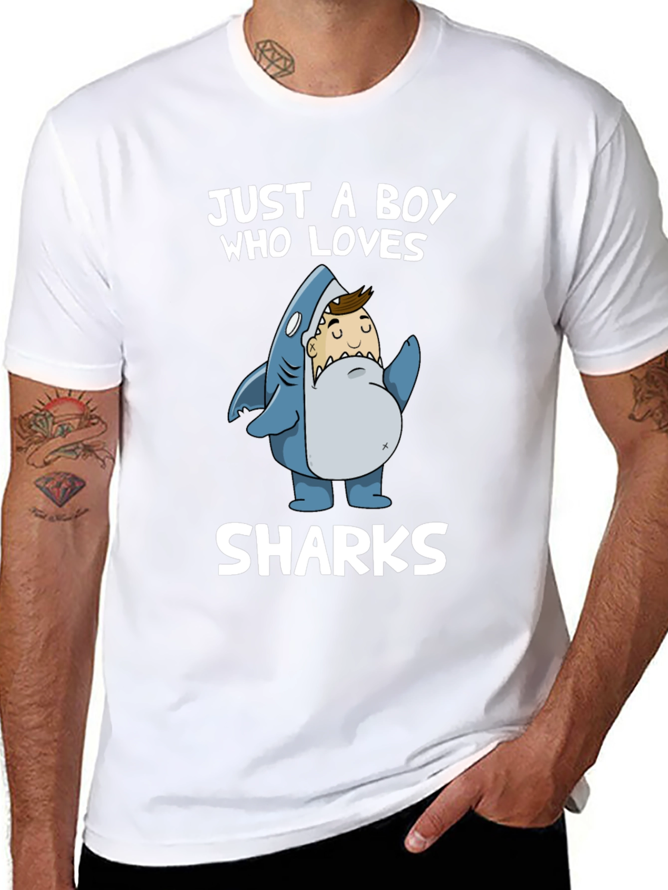 Just a Boy Who Loves Sharks T-Shirt - Black