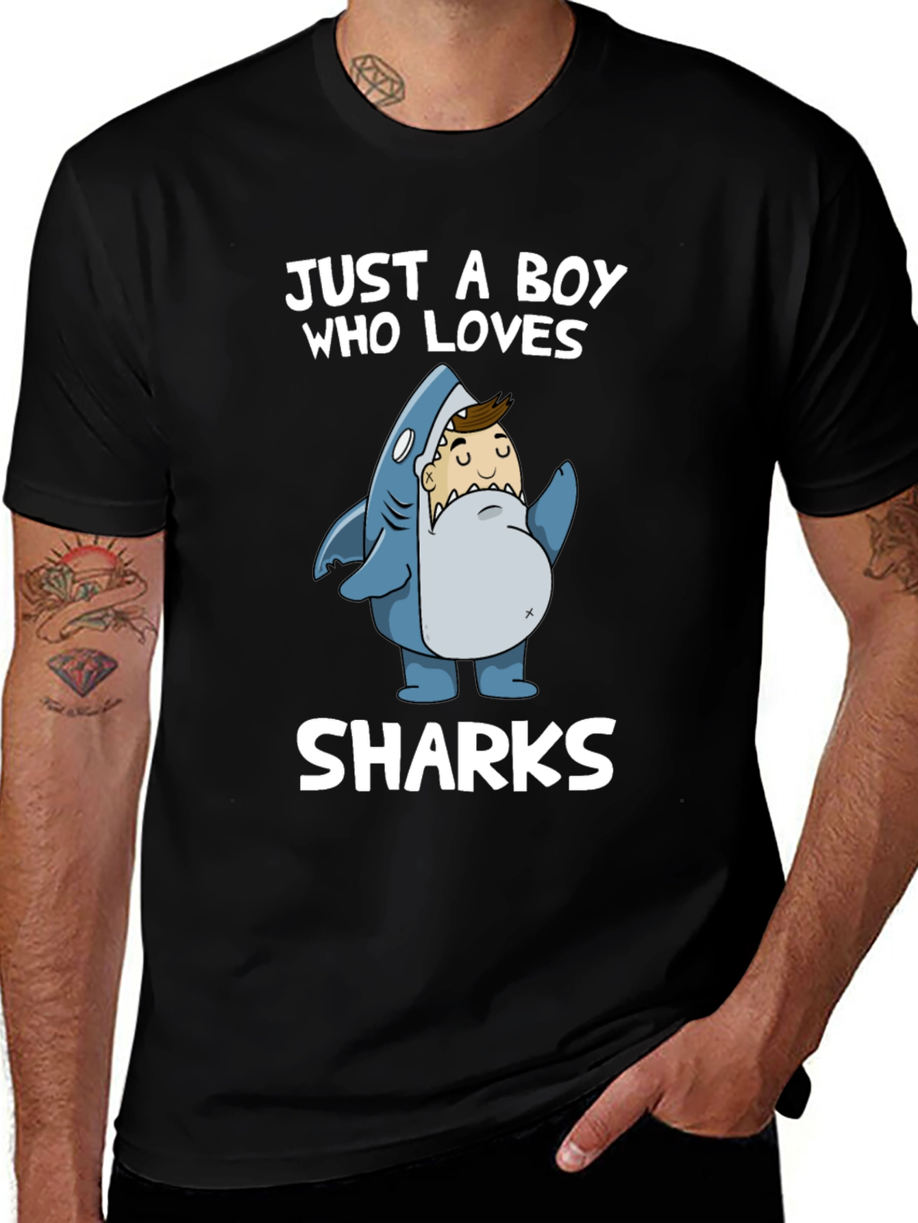 Just a Boy Who Loves Sharks T-Shirt - Black