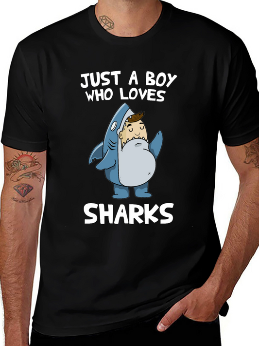 Just a Boy Who Loves Sharks T-Shirt - Black