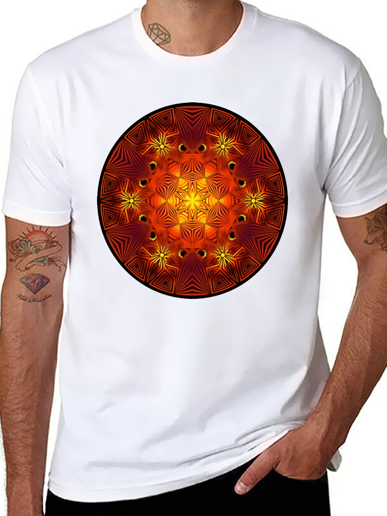 Fiery Mandala Graphic Black T-Shirt