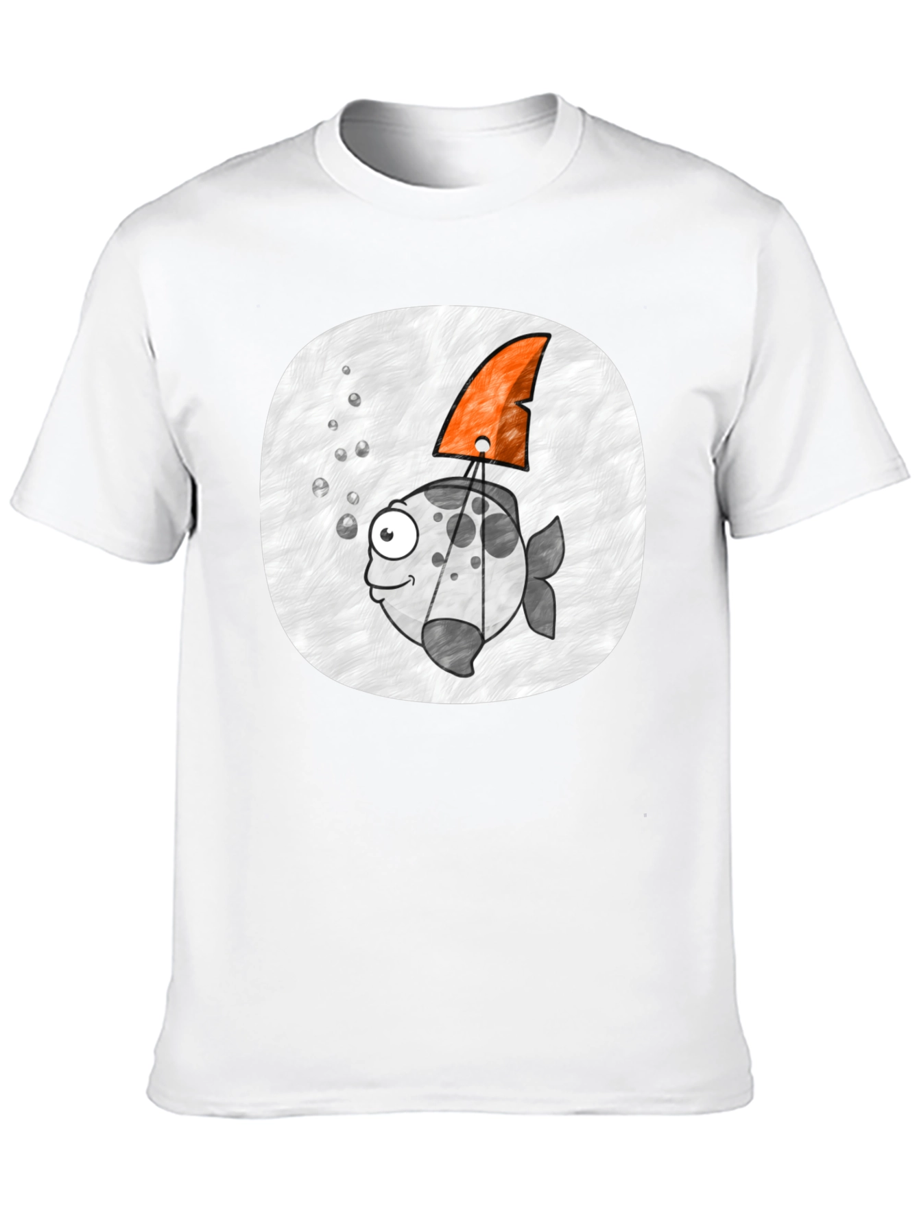 Cartoon Fish with Shark Fin Black T-Shirt