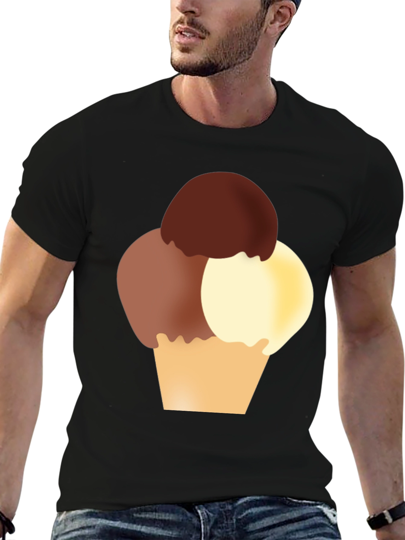 Ice Cream Graphic Tee - Black Cotton T-Shirt