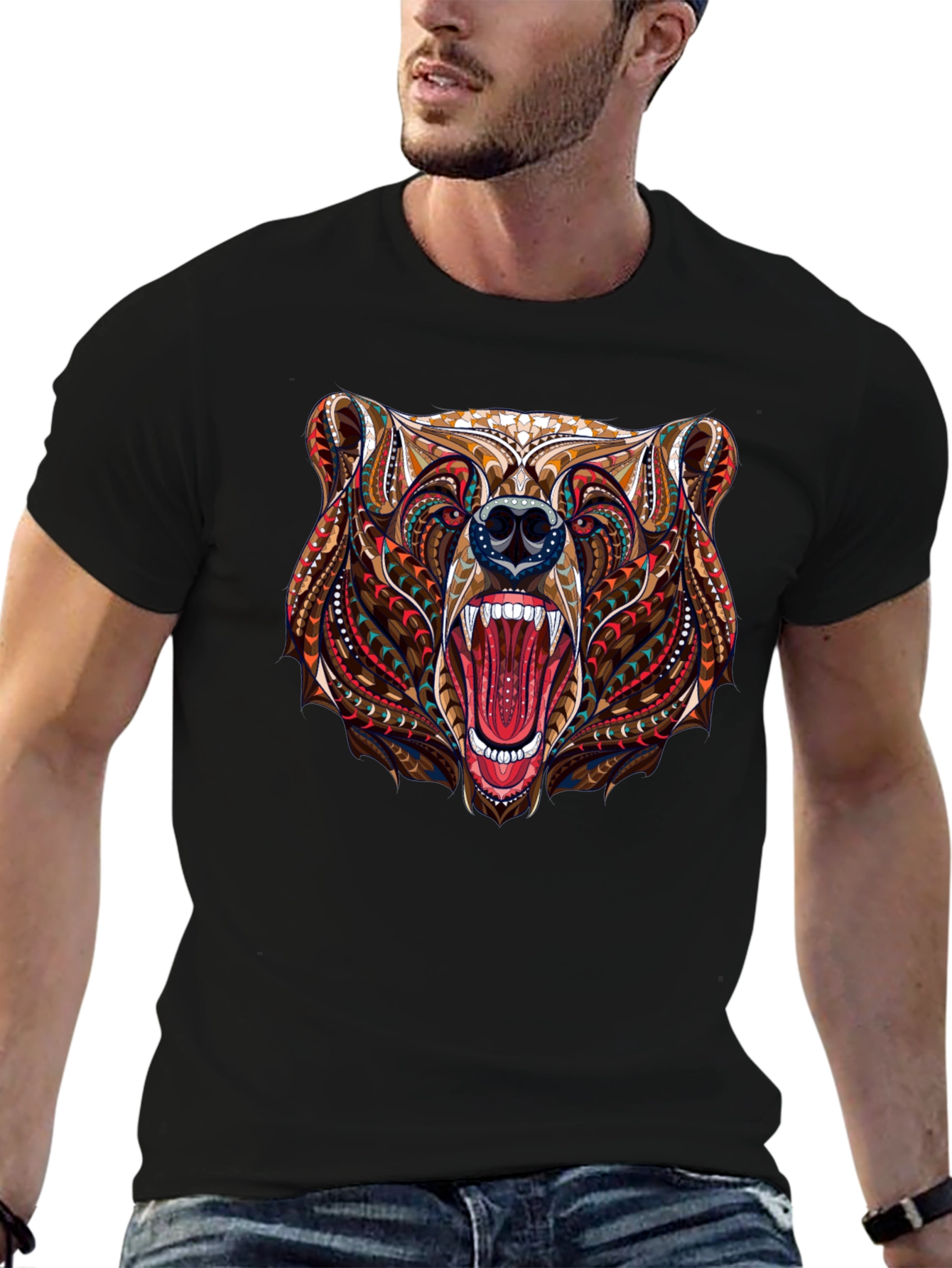 Bear Head Graphic Black T-Shirt