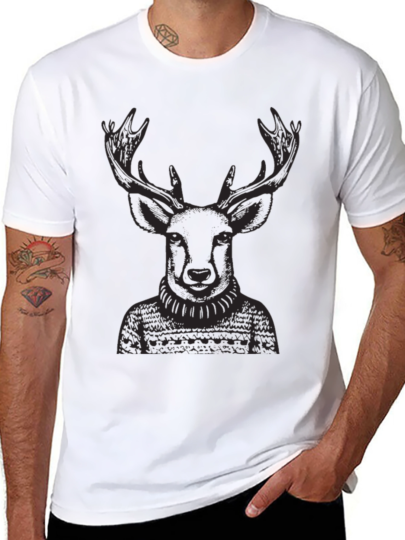 Deer in Sweater Black T-Shirt