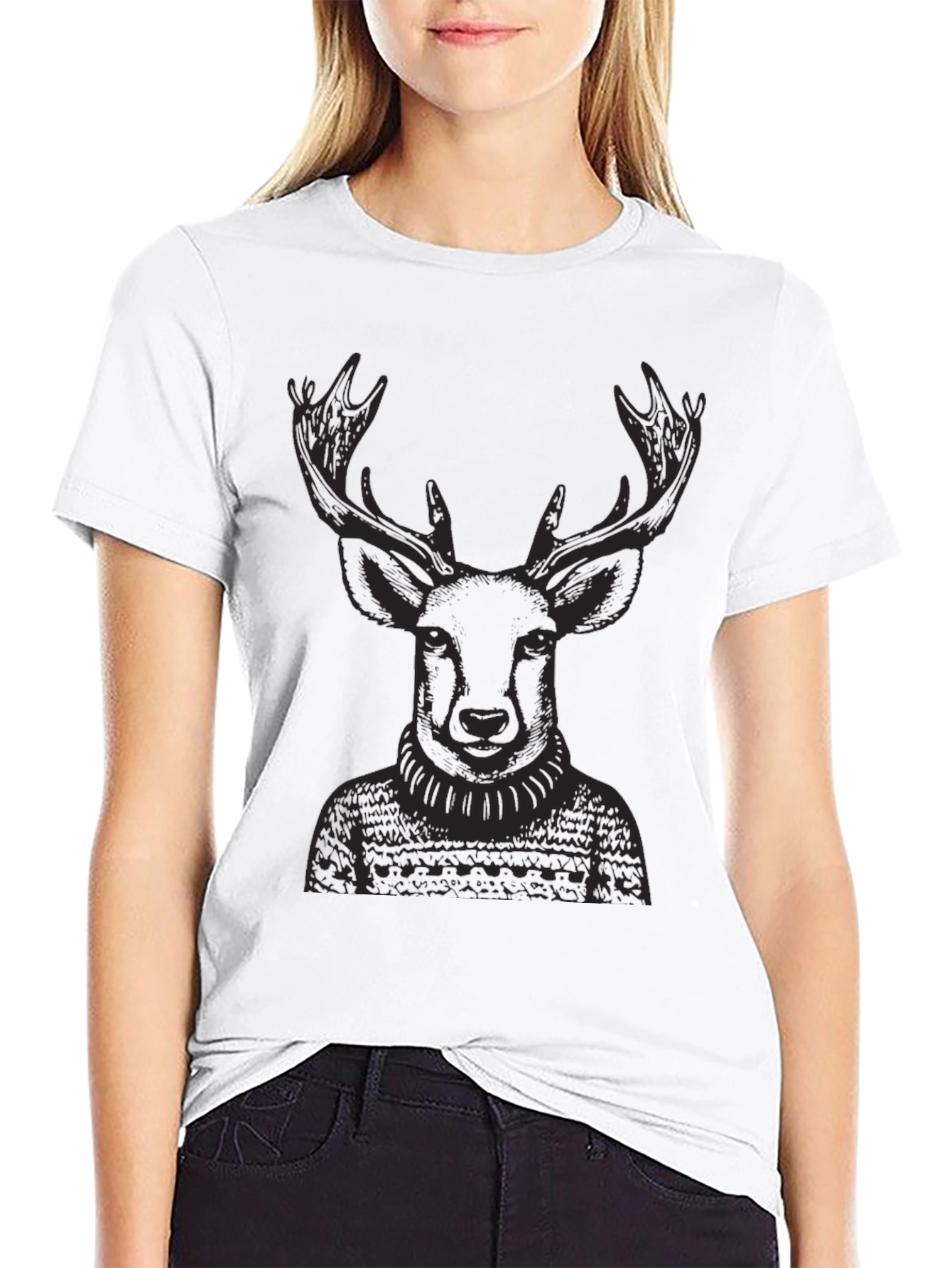 Deer in Sweater Black T-Shirt