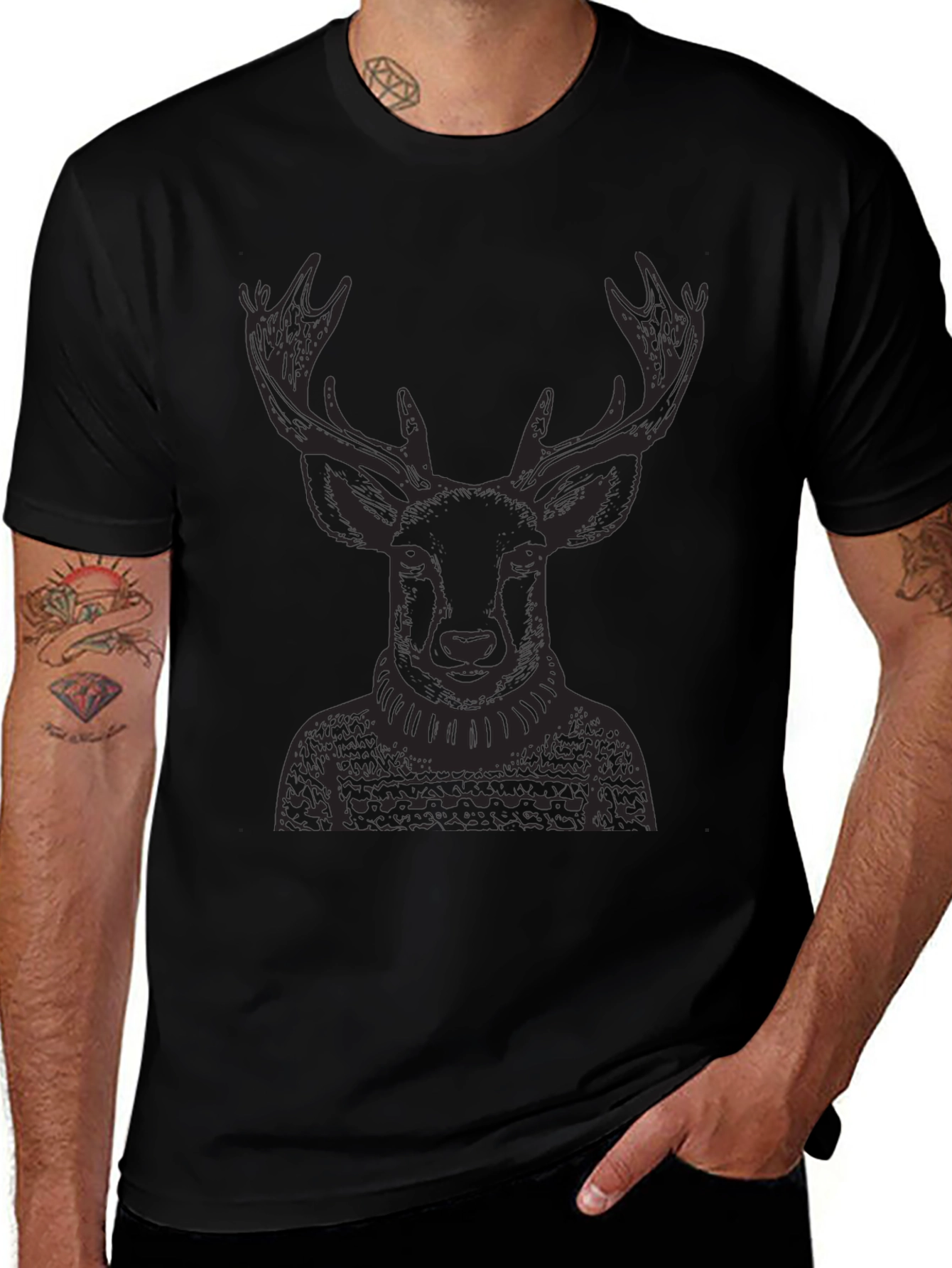 Deer in Sweater Black T-Shirt