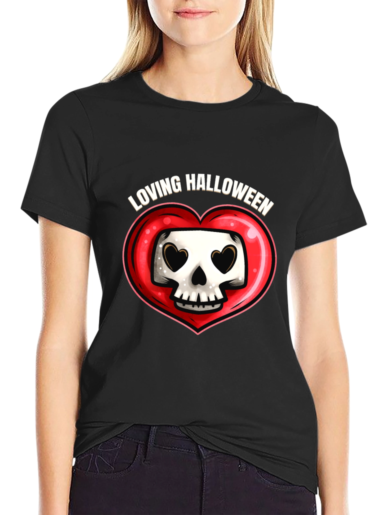 Loving Halloween Graphic Tee - Heart Skull