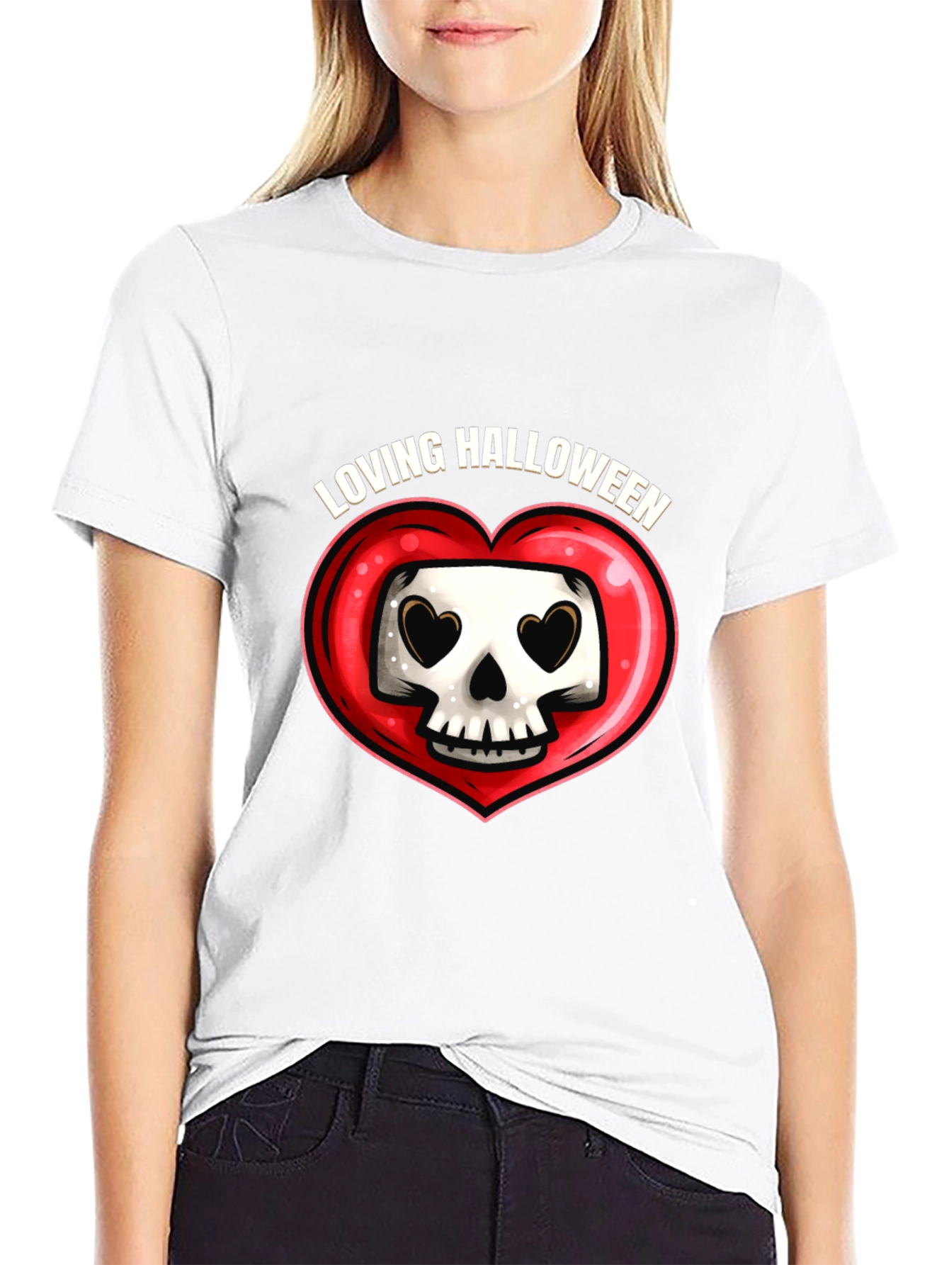 Loving Halloween Graphic Tee - Heart Skull