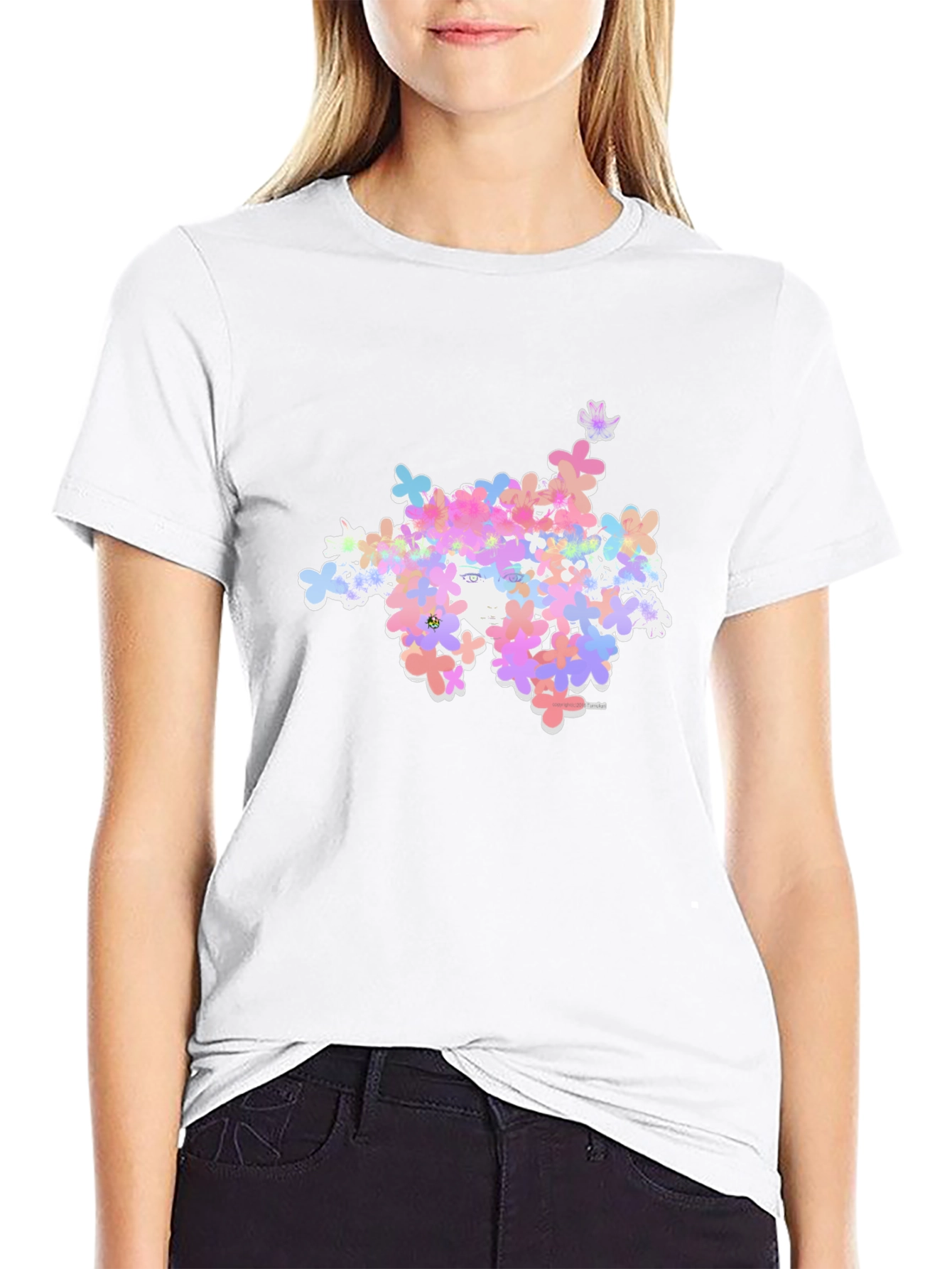 Floral Face Graphic Black T-Shirt