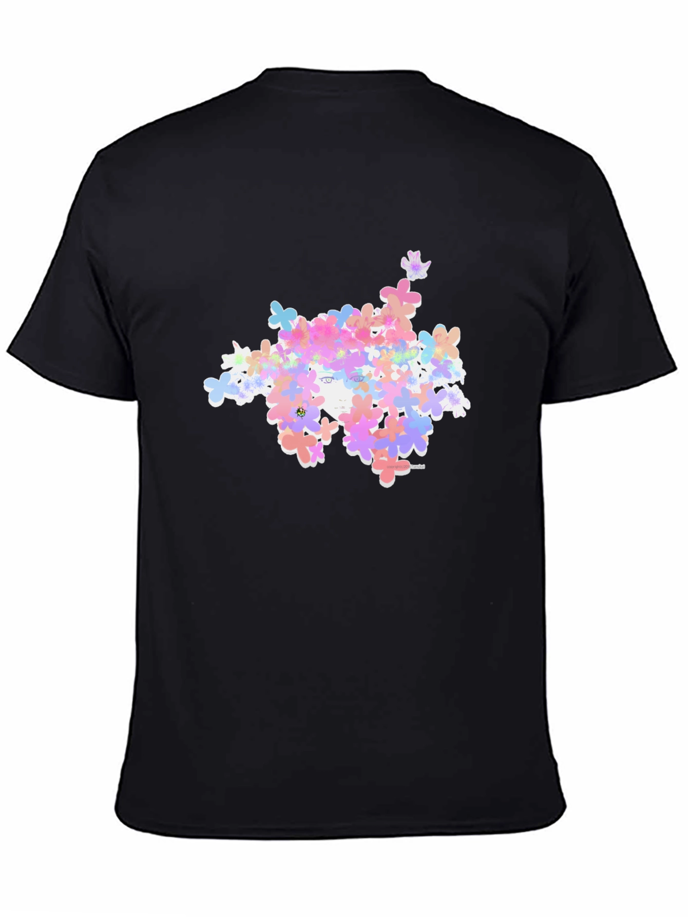 Floral Face Graphic Black T-Shirt