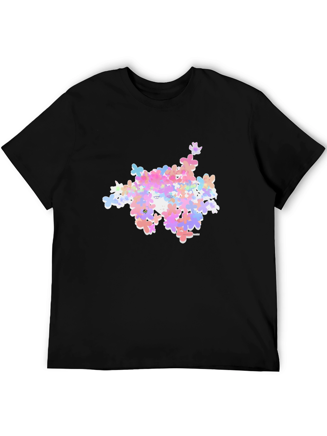 Floral Face Graphic Black T-Shirt