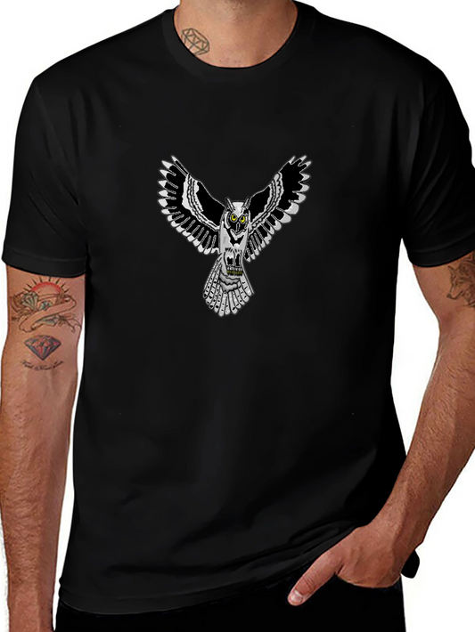 Owl Graphic Print Crew Neck Mens T-Shirt