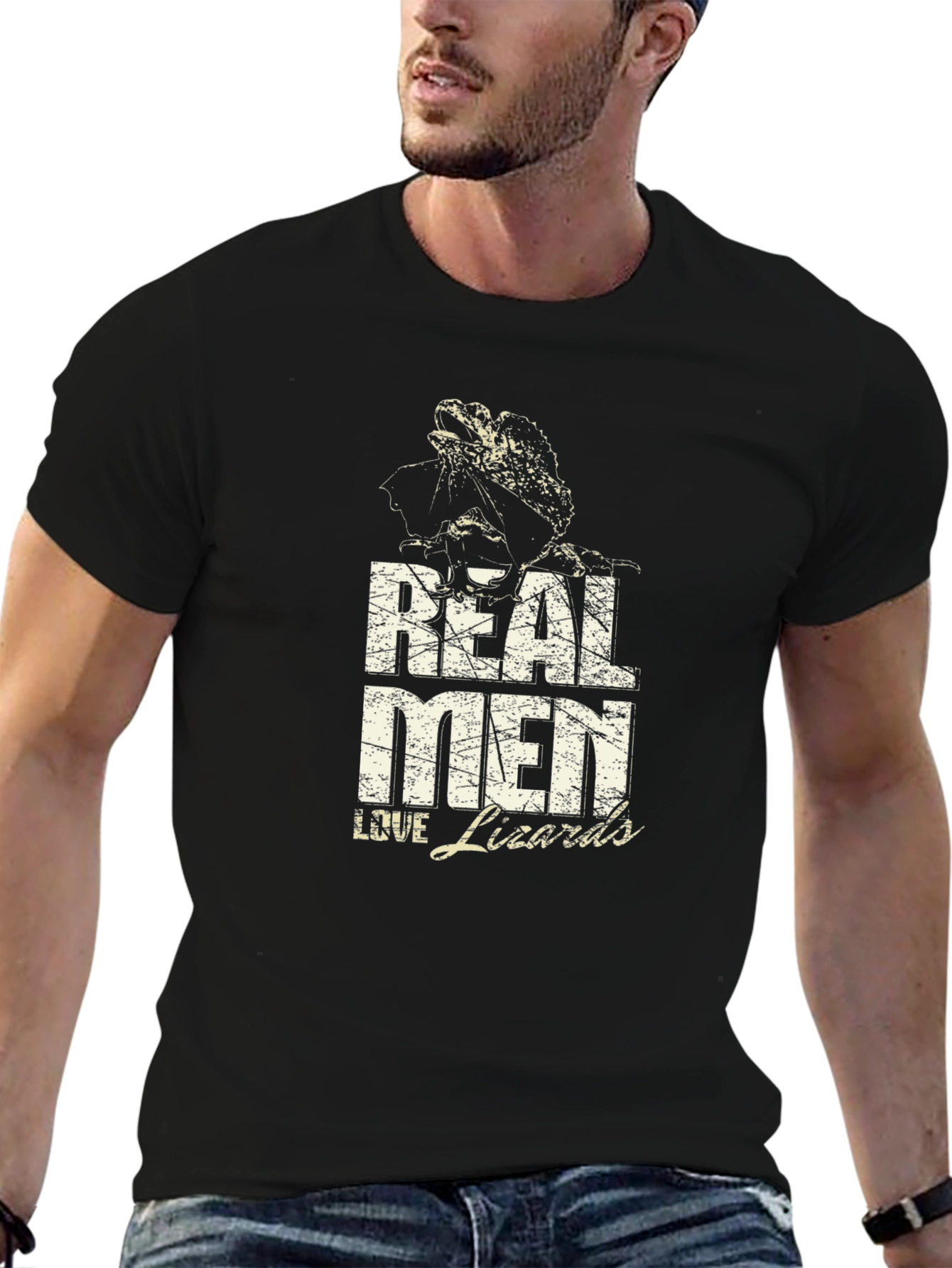 Real Men Love Lizards Graphic T-Shirt - Black