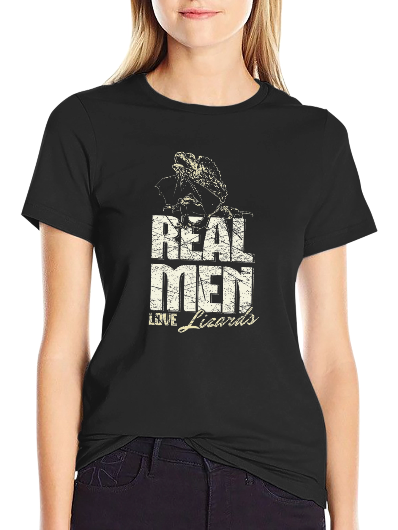 Real Men Love Lizards Graphic T-Shirt - Black