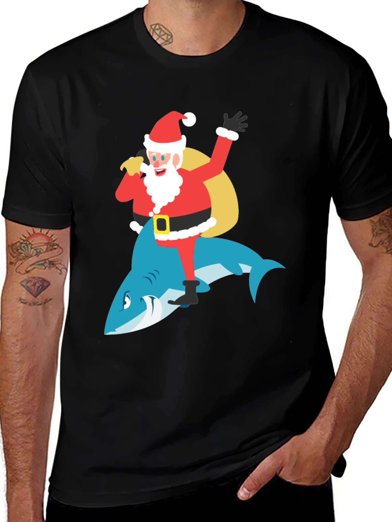 Santa Riding Shark Graphic Tee
