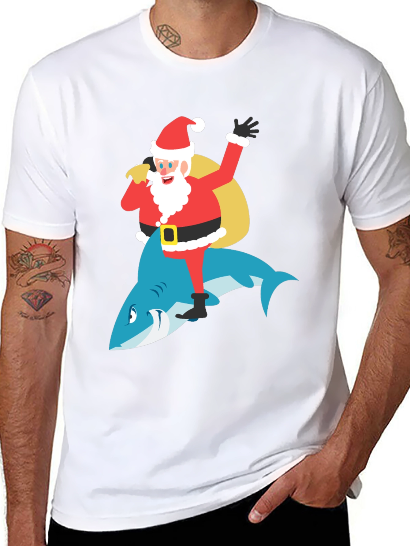Santa Riding Shark Graphic Tee