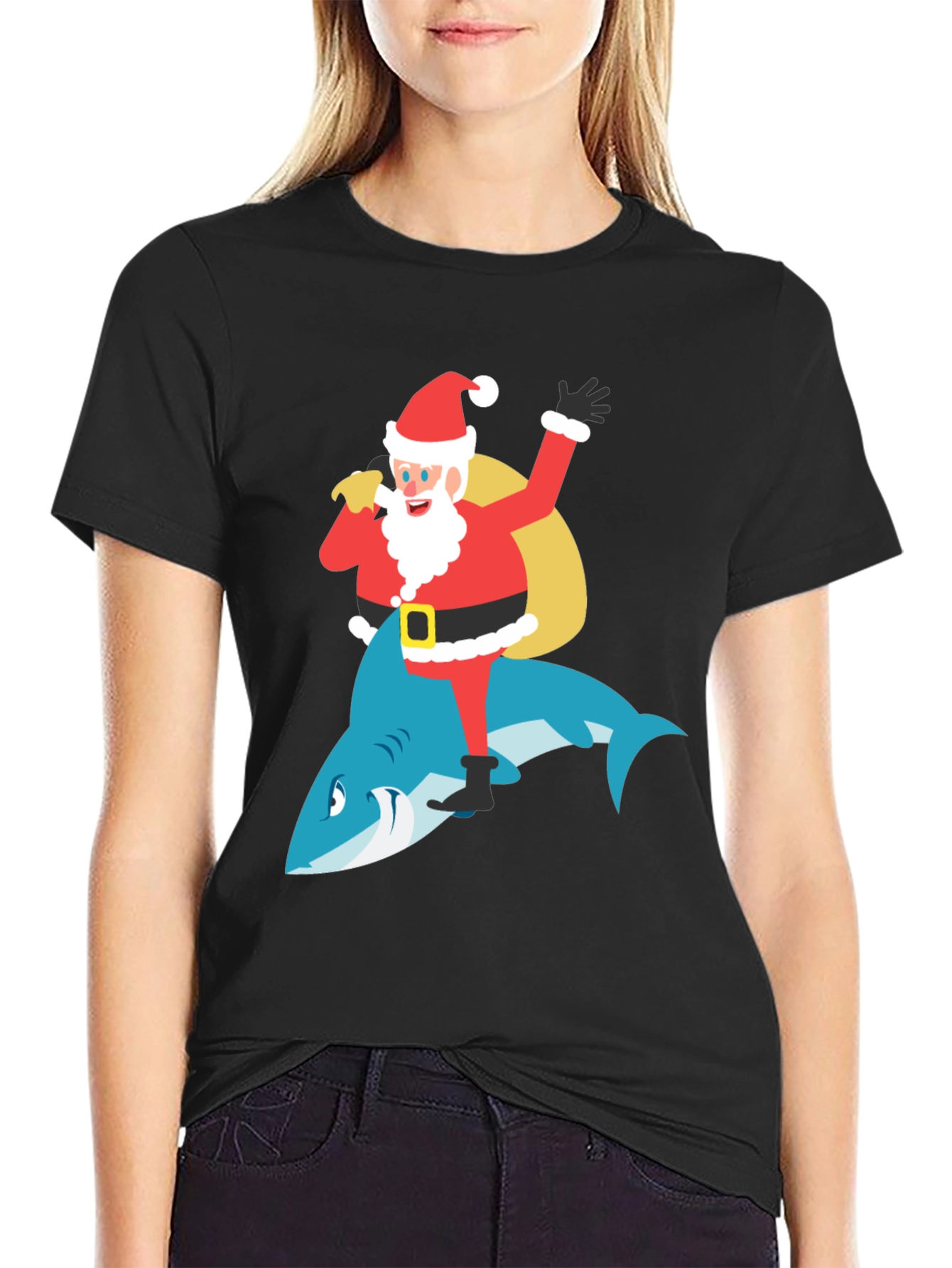Santa Riding Shark Graphic Tee