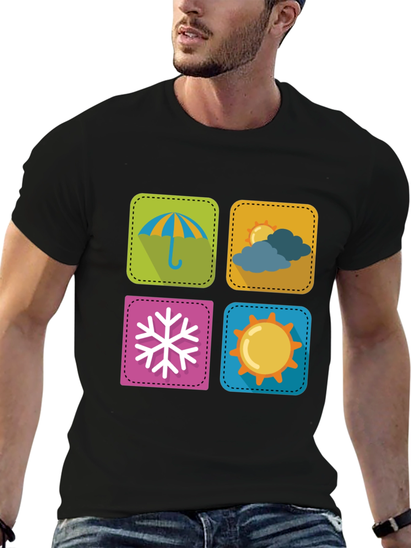 Weather Icon Graphic Print Black T-Shirt