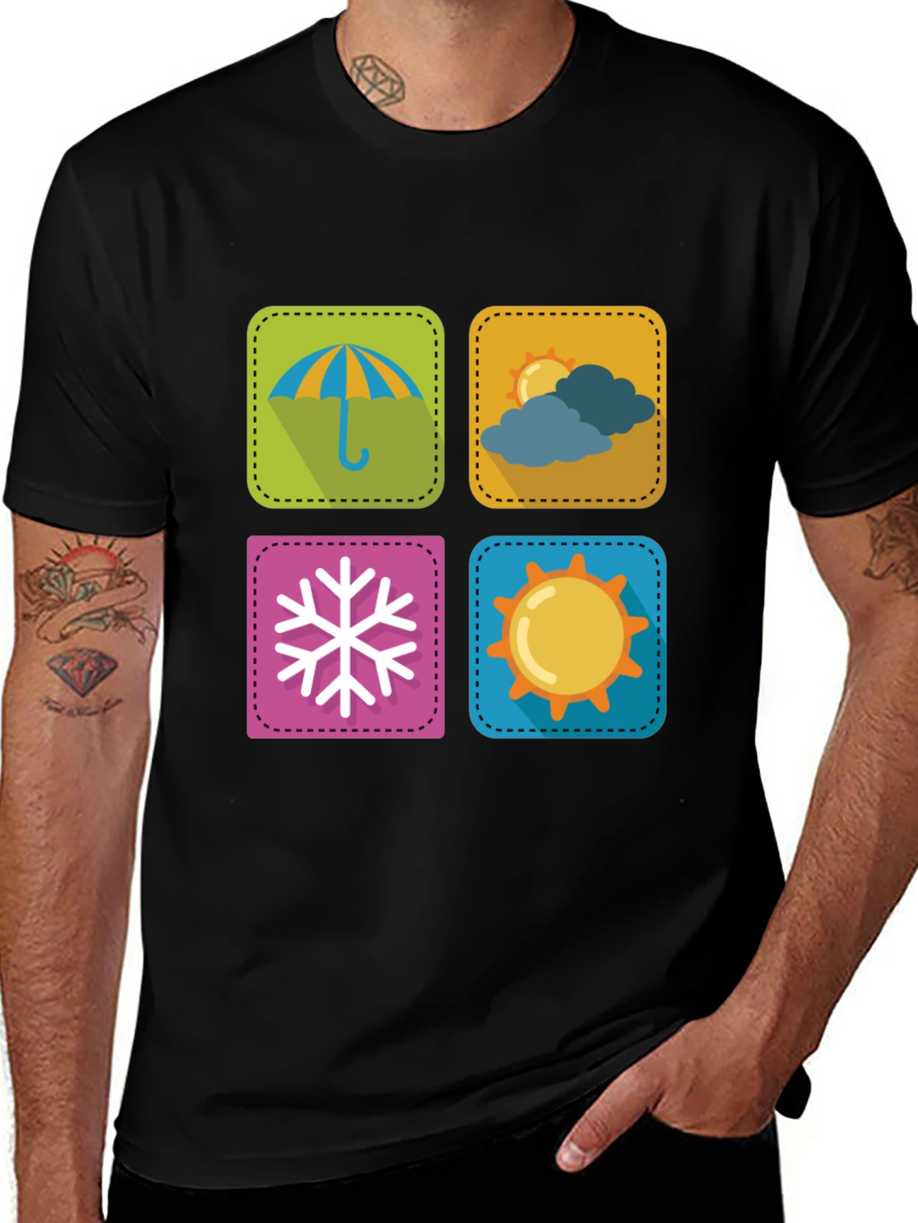 Weather Icon Graphic Print Black T-Shirt