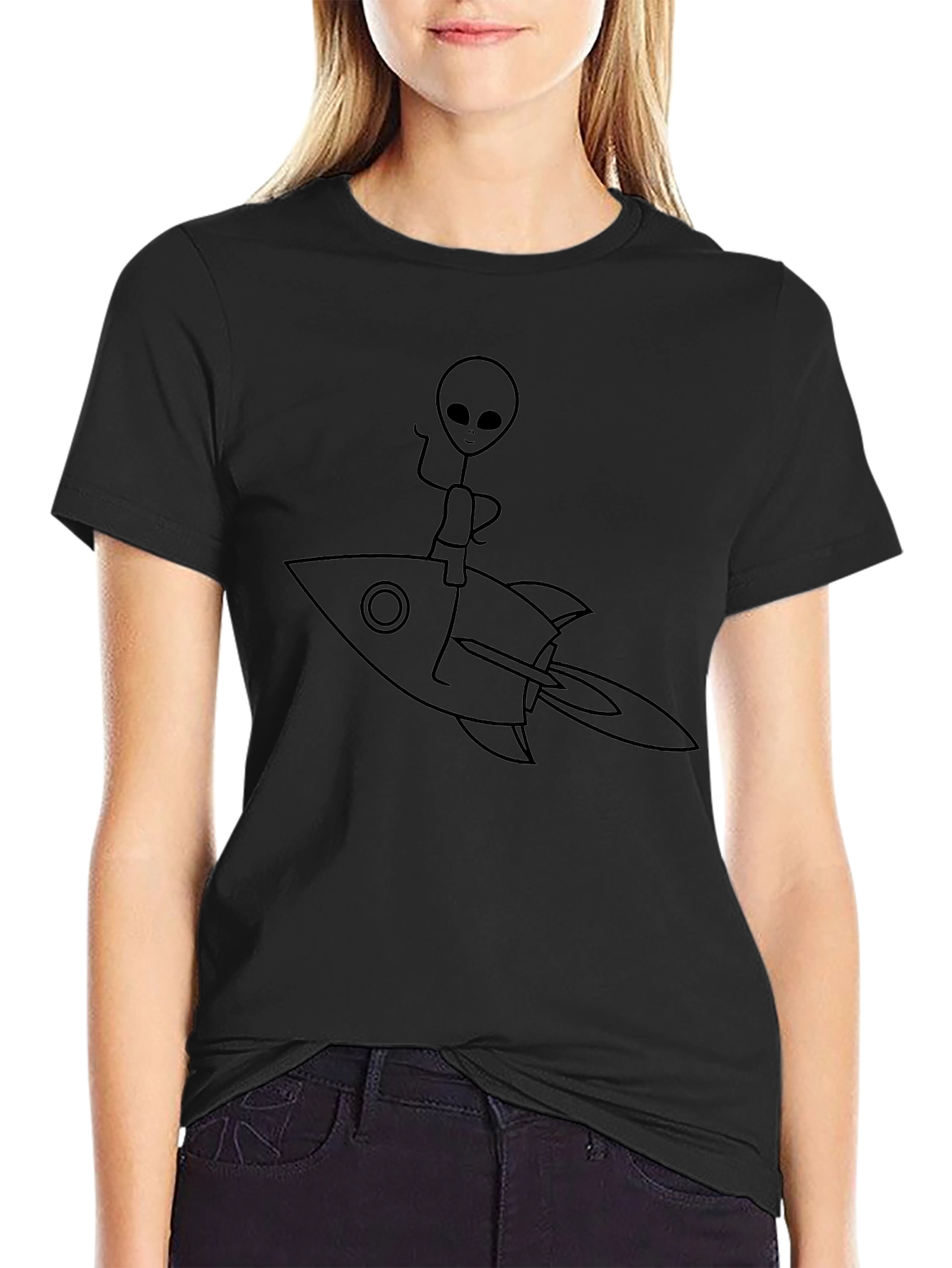 Alien Rocket Ride Black T-Shirt