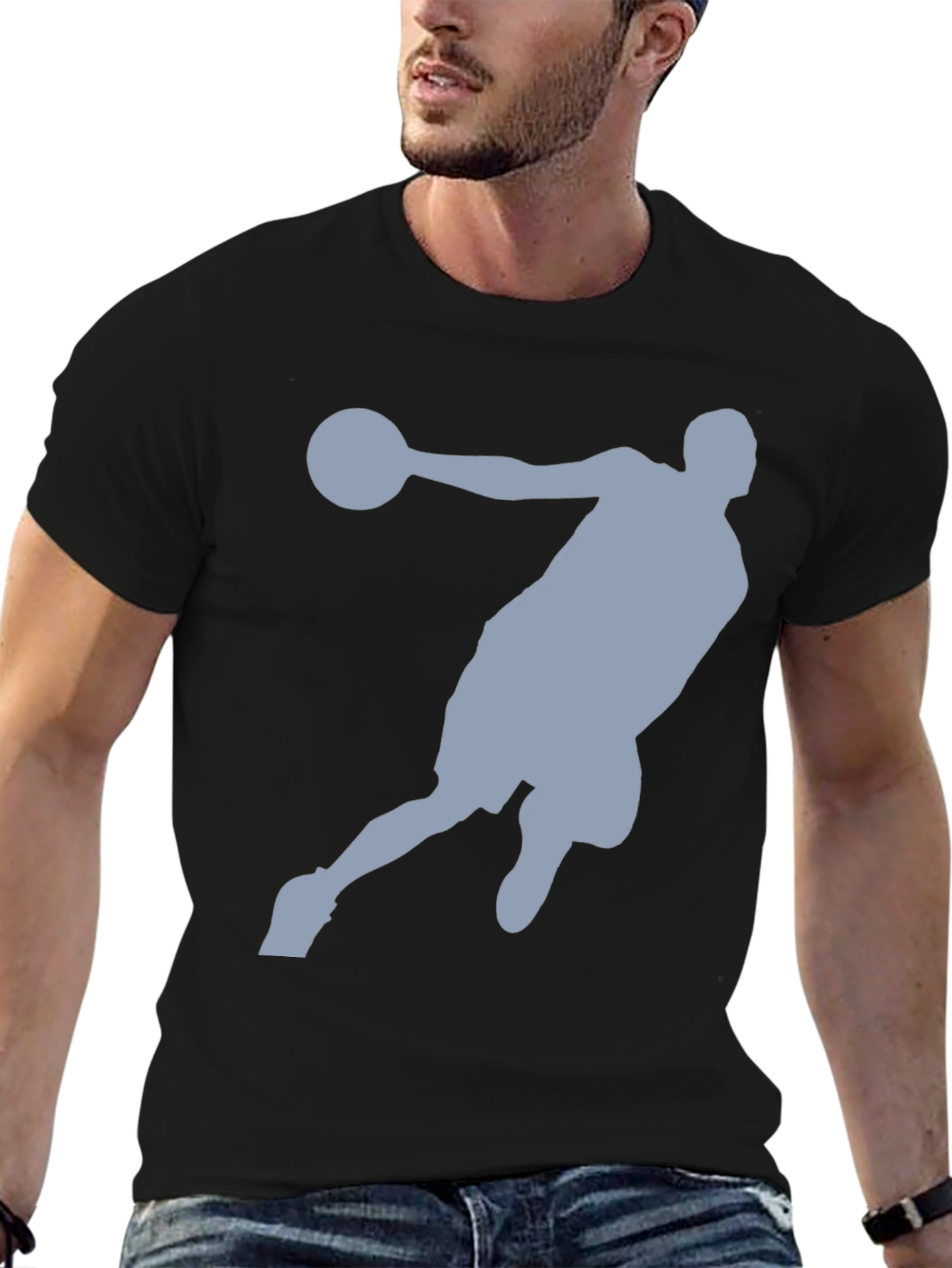 Basketball Player Graphic Tee - Black Cotton T-Shirt