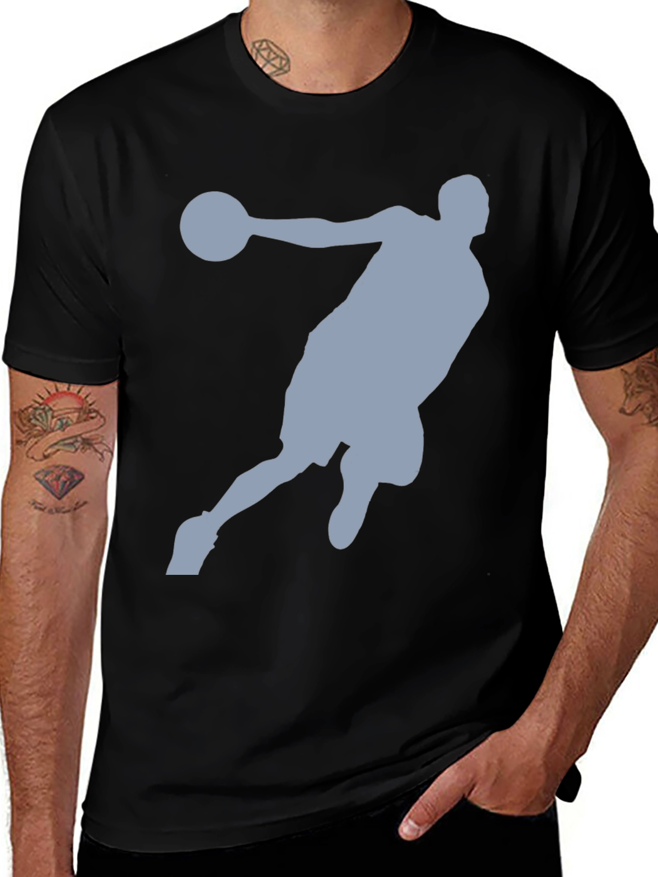 Basketball Player Graphic Tee - Black Cotton T-Shirt