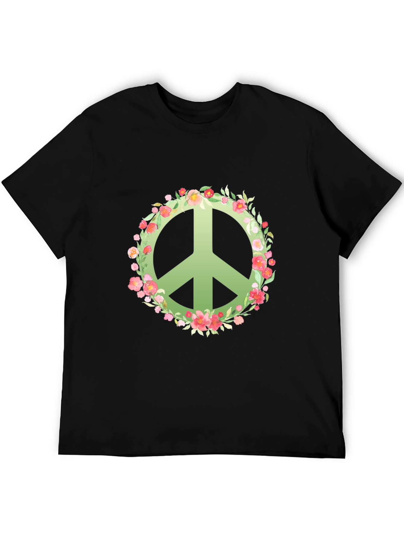 Floral Peace Sign Black T-Shirt