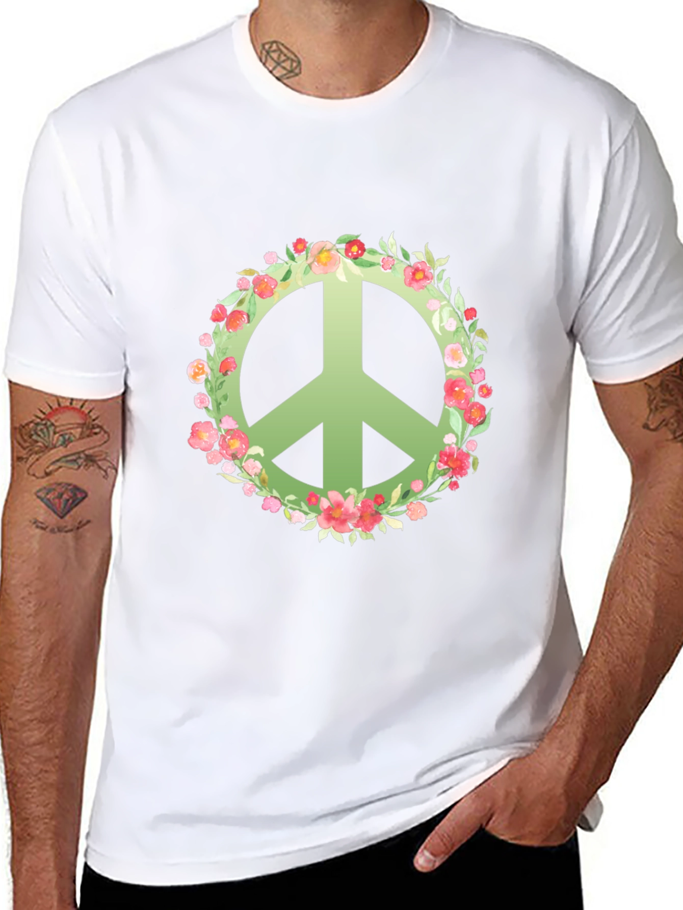 Floral Peace Sign Black T-Shirt