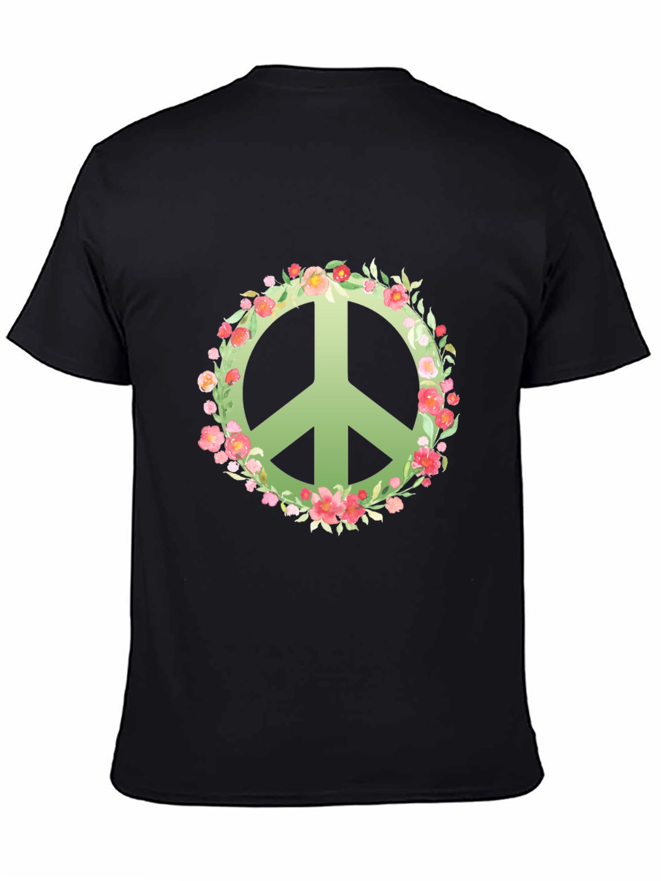 Floral Peace Sign Black T-Shirt