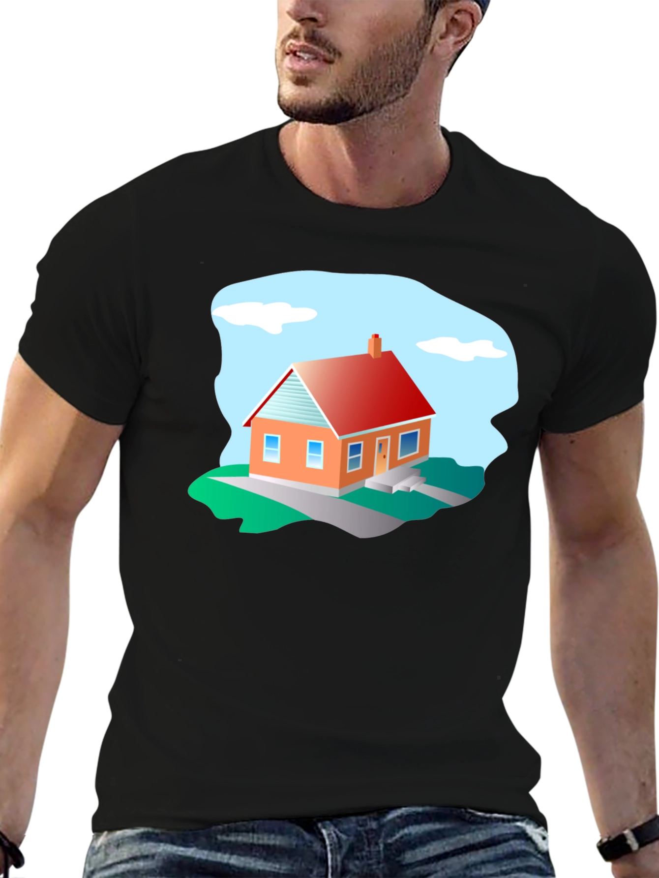 House Graphic T-Shirt - Black Cotton Tee