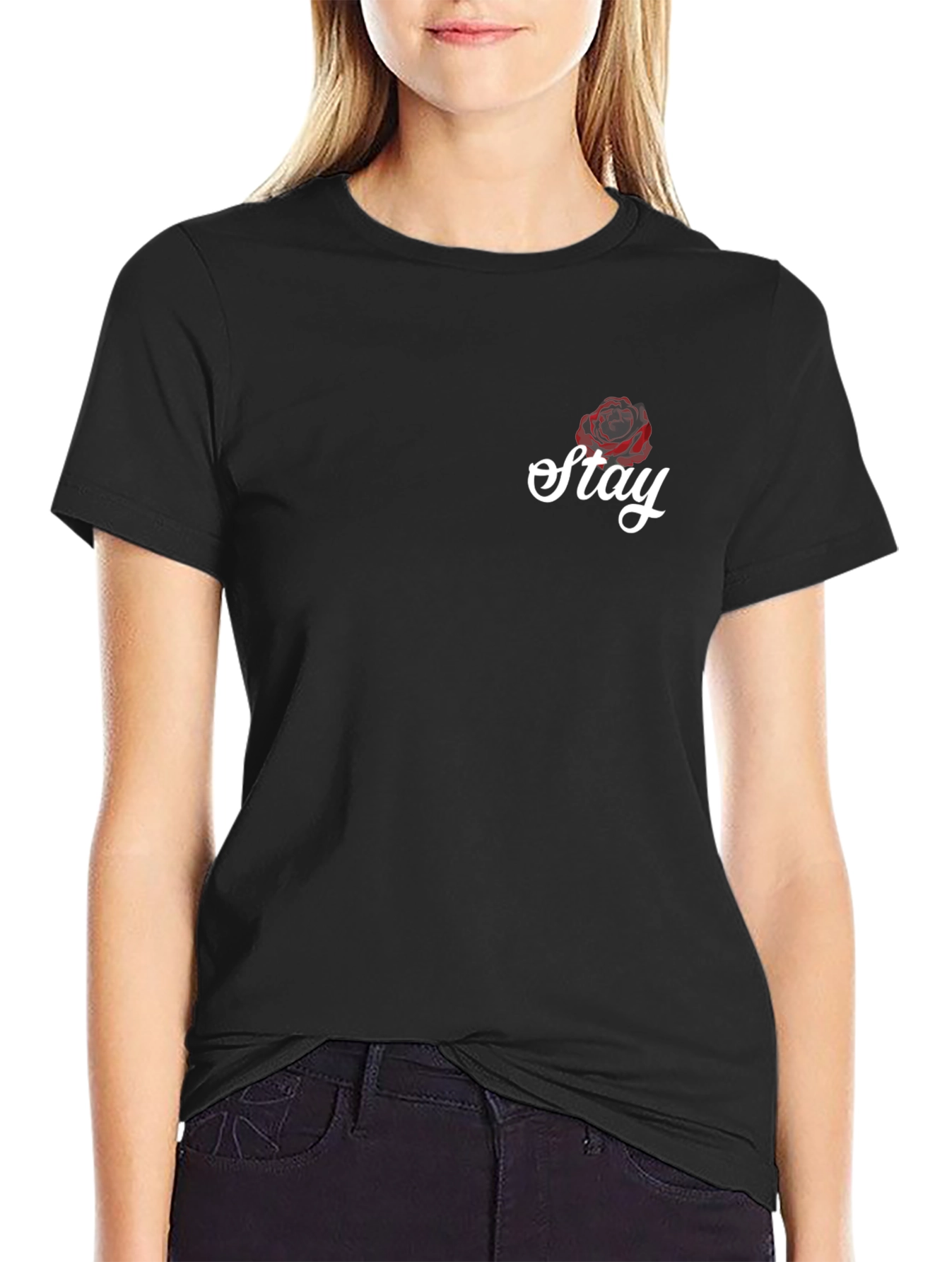 Stay Rose Graphic Tee - Modern Black T-Shirt