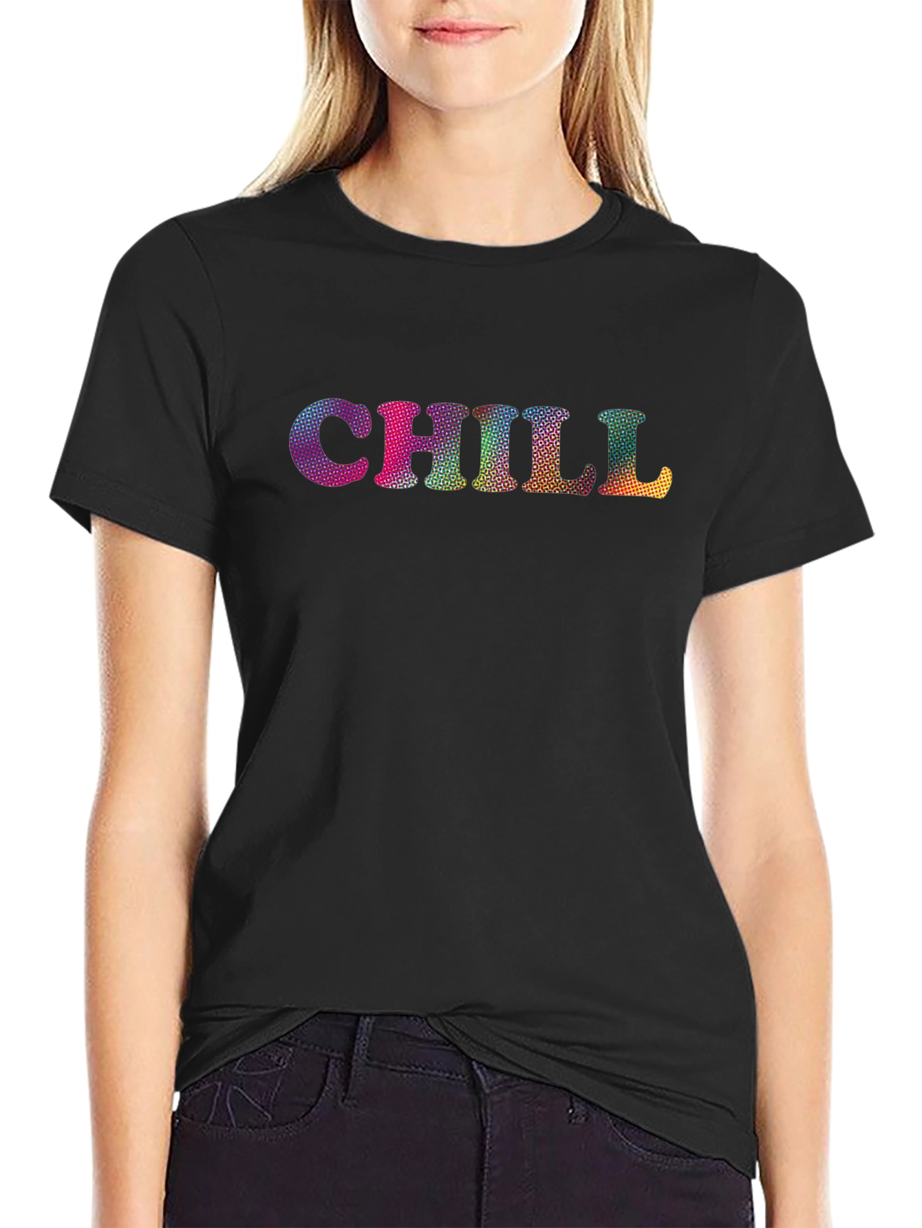 Chill T-Shirt - Vibrant Text Graphic Black Tee