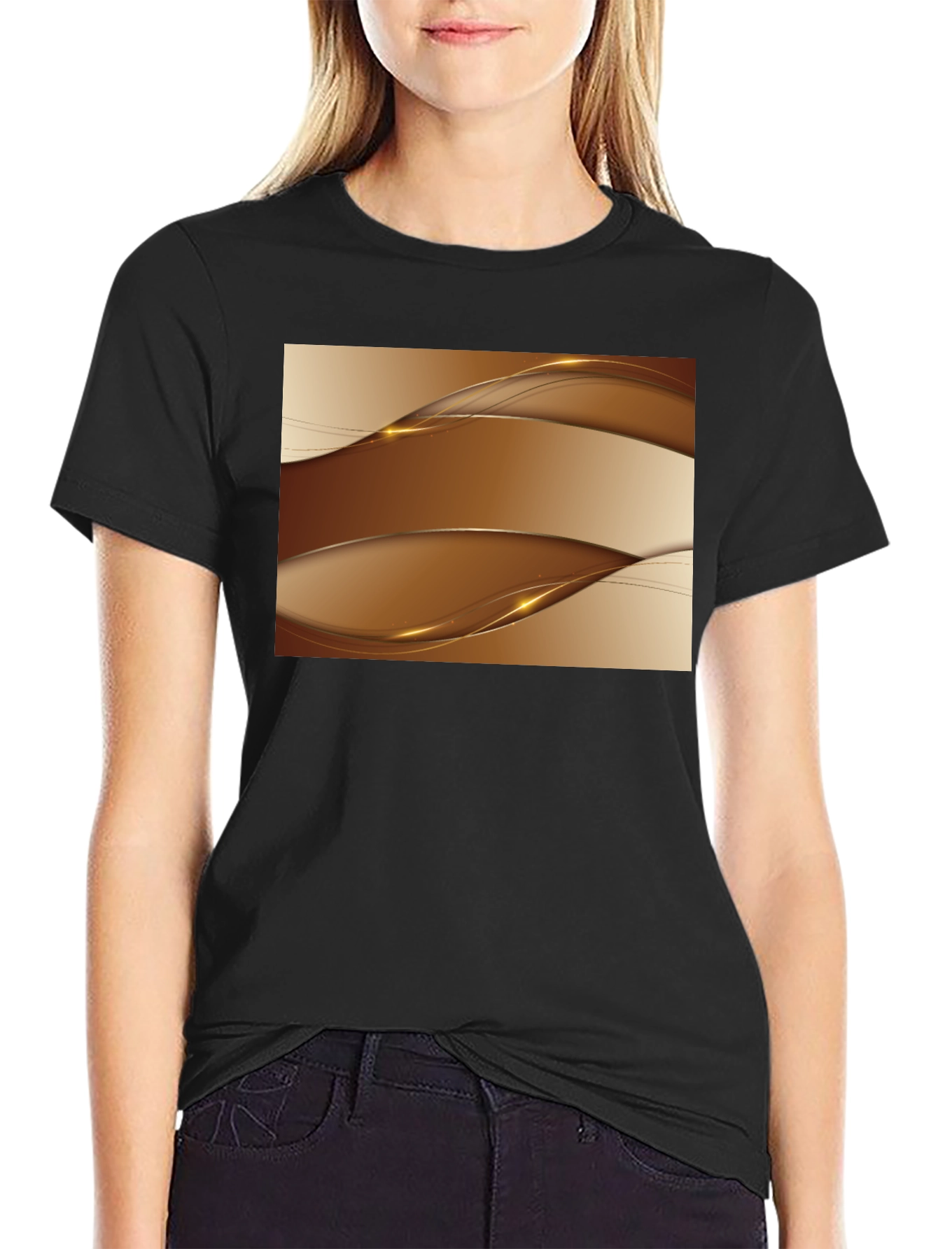 Stylish Abstract Wave Design Black T-Shirt